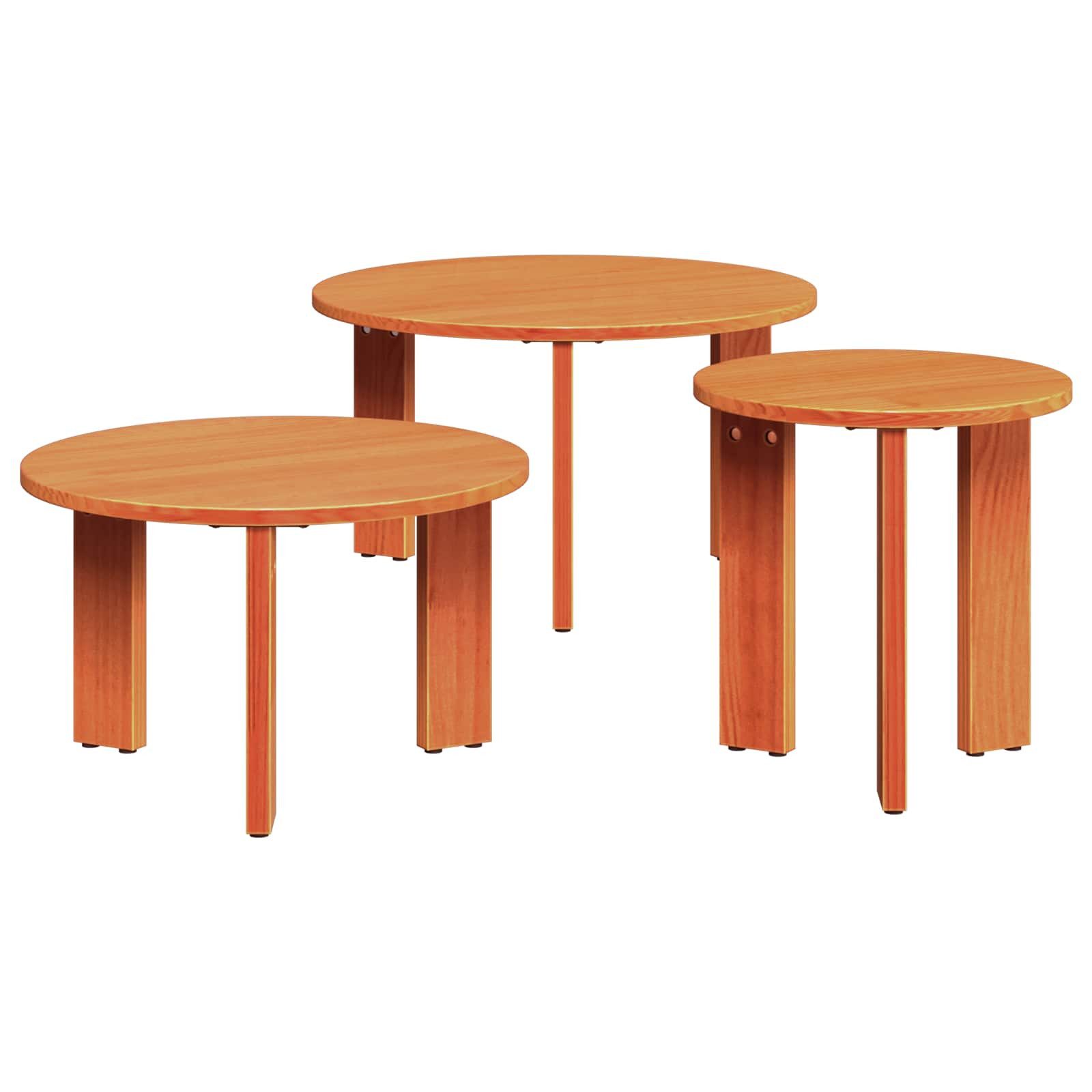 Couchtisch Couchtisch 3 pcs Wachsbraun Massivholz Kiefer