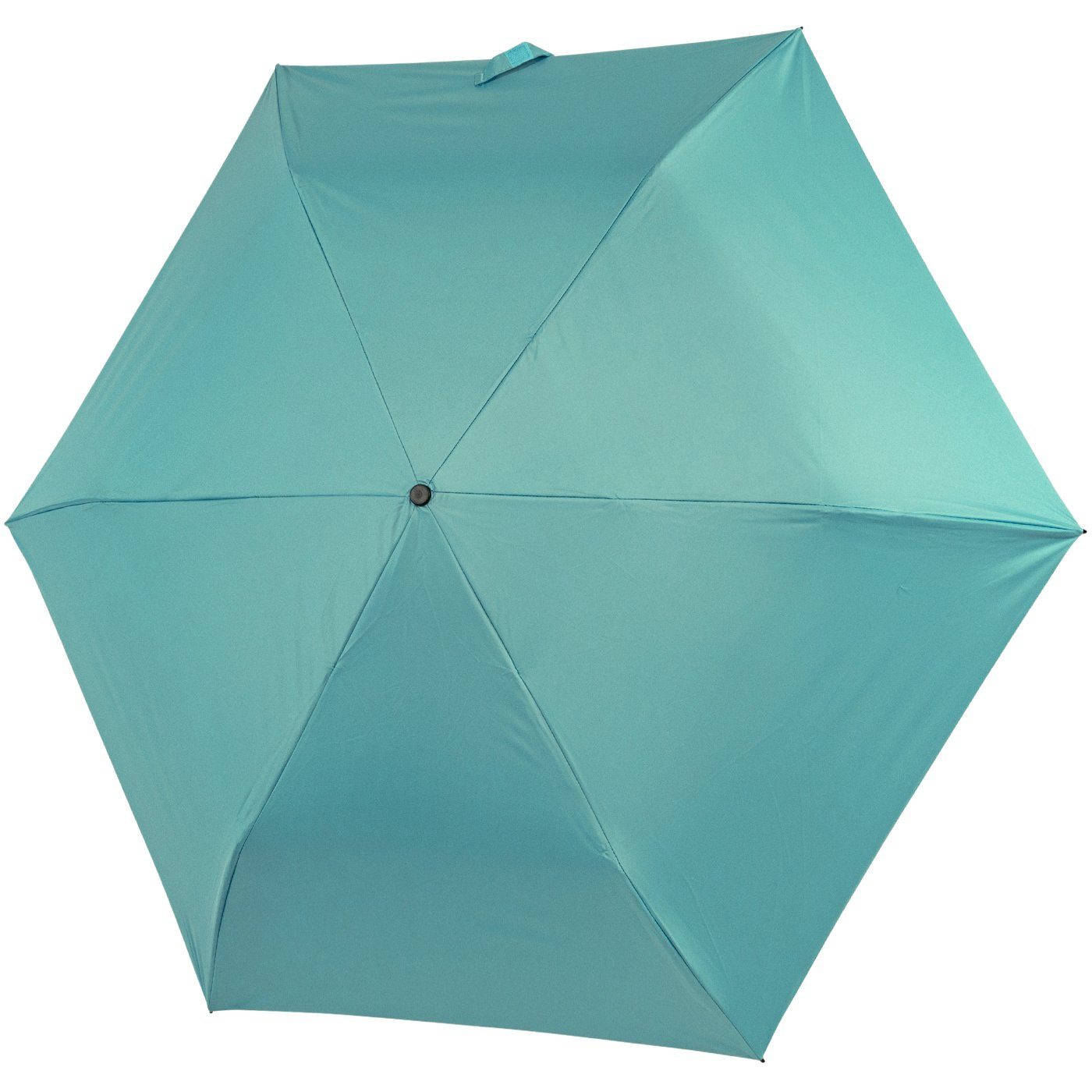 doppler® Taschenregenschirm für Damen, winzig klein und sehr leicht, UV-Schutz, außen aqua, innen elfenbein - ein Hingucker