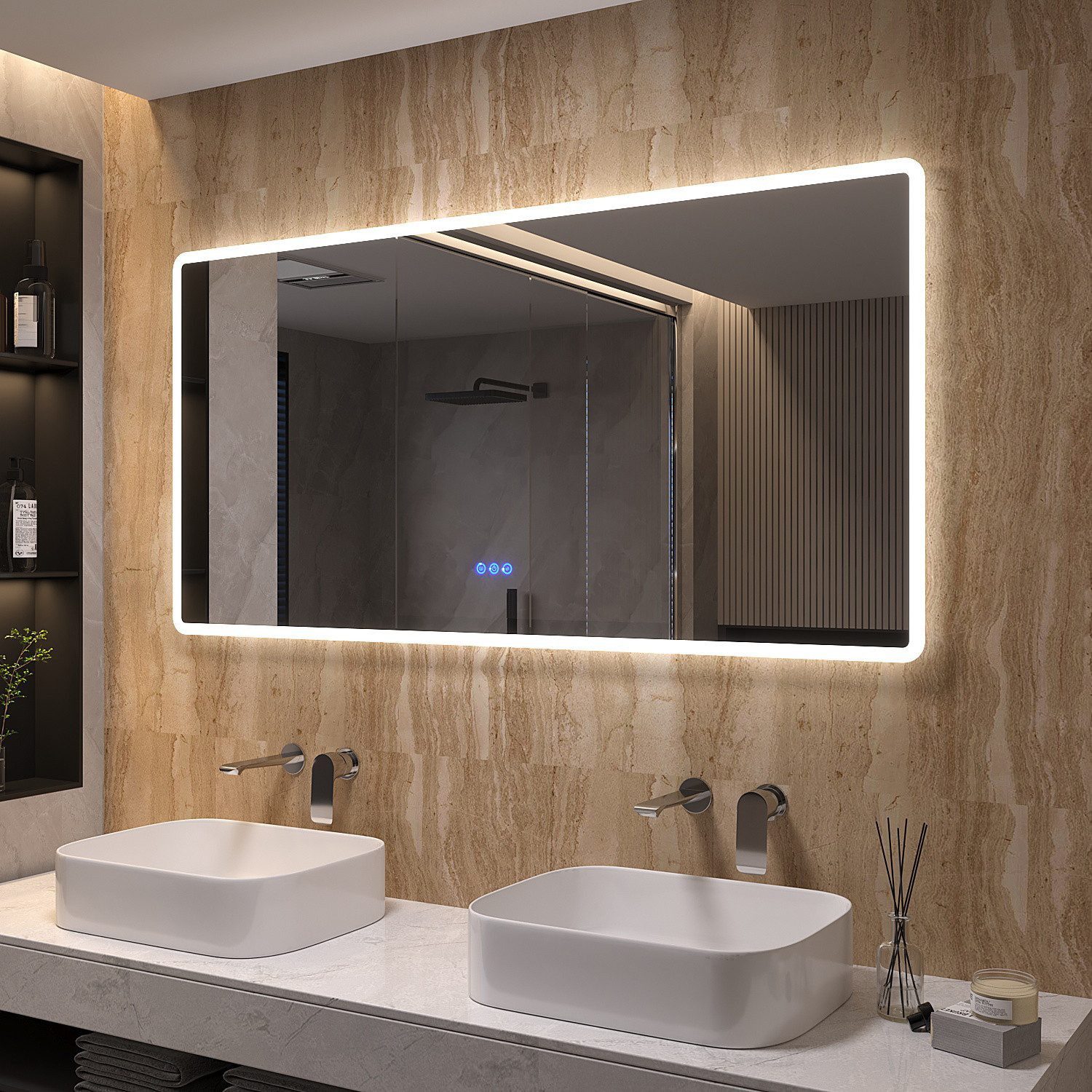 AQUABATOS Badspiegel Badspiegel Badezimmer Spiegel mit Beleuchtung Wandspiegel groß (140x70cm), 140 cm LED Spiegel Beschlagfrei Helligkeit Dimmbar 10%-100%