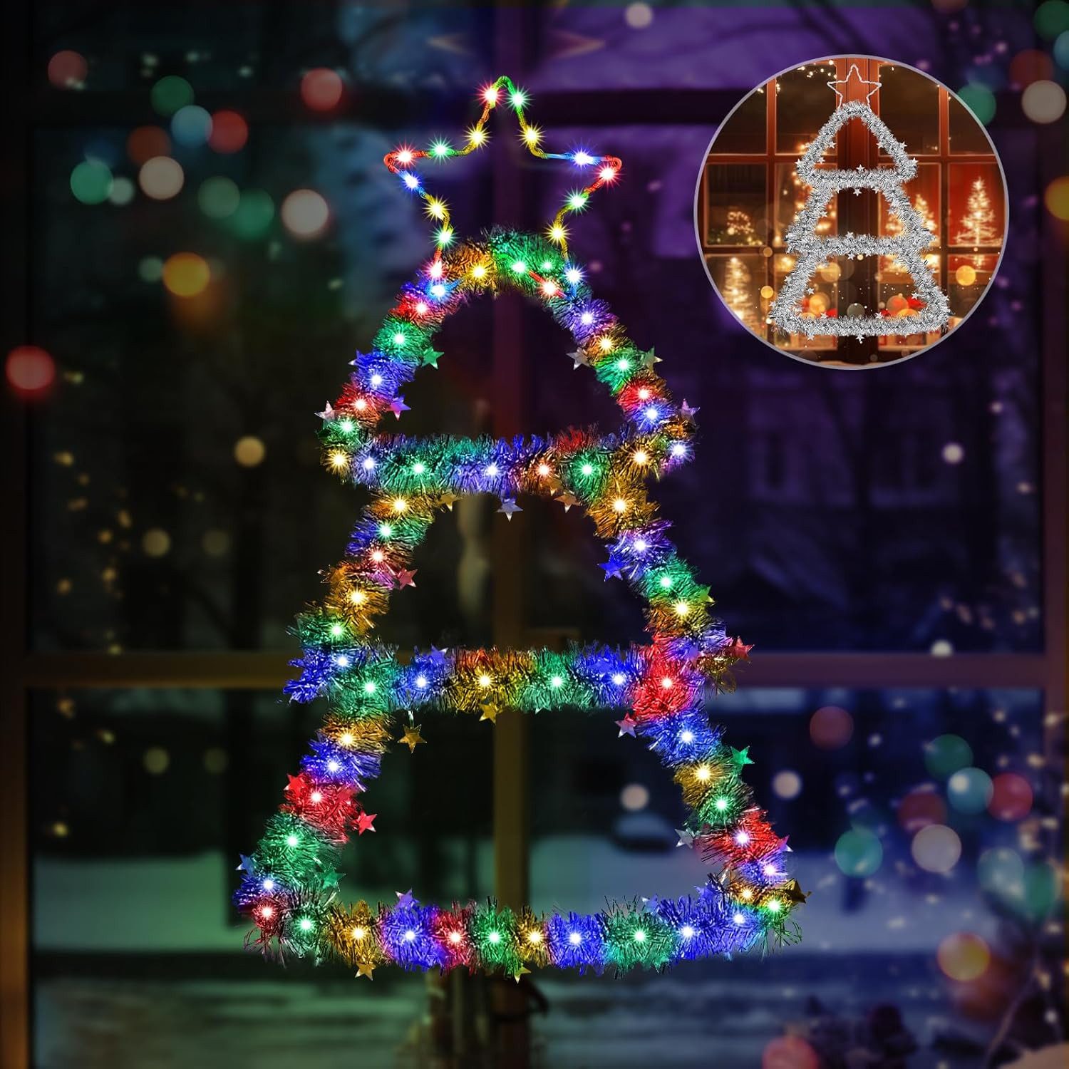 Quntis LED-Lichterkette LED Dekolicht Weihnachtsbaum Weihnachtsdeko 75 x 43CM mit 143/110 LEDs, Weihnachtsbeleuchtung Fenster für Innen/Außen, Timer Speicherfunktion