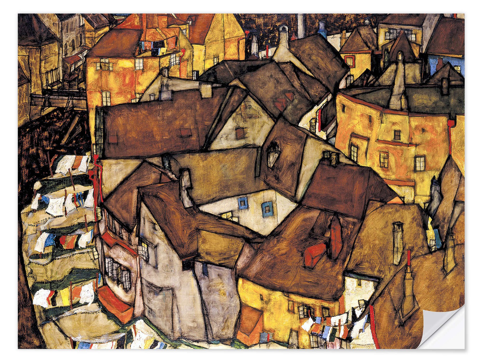 Posterlounge Wandfolie Egon Schiele, Die kleine Stadt V (Krumau Häuserbogen), Wohnzimmer Malerei