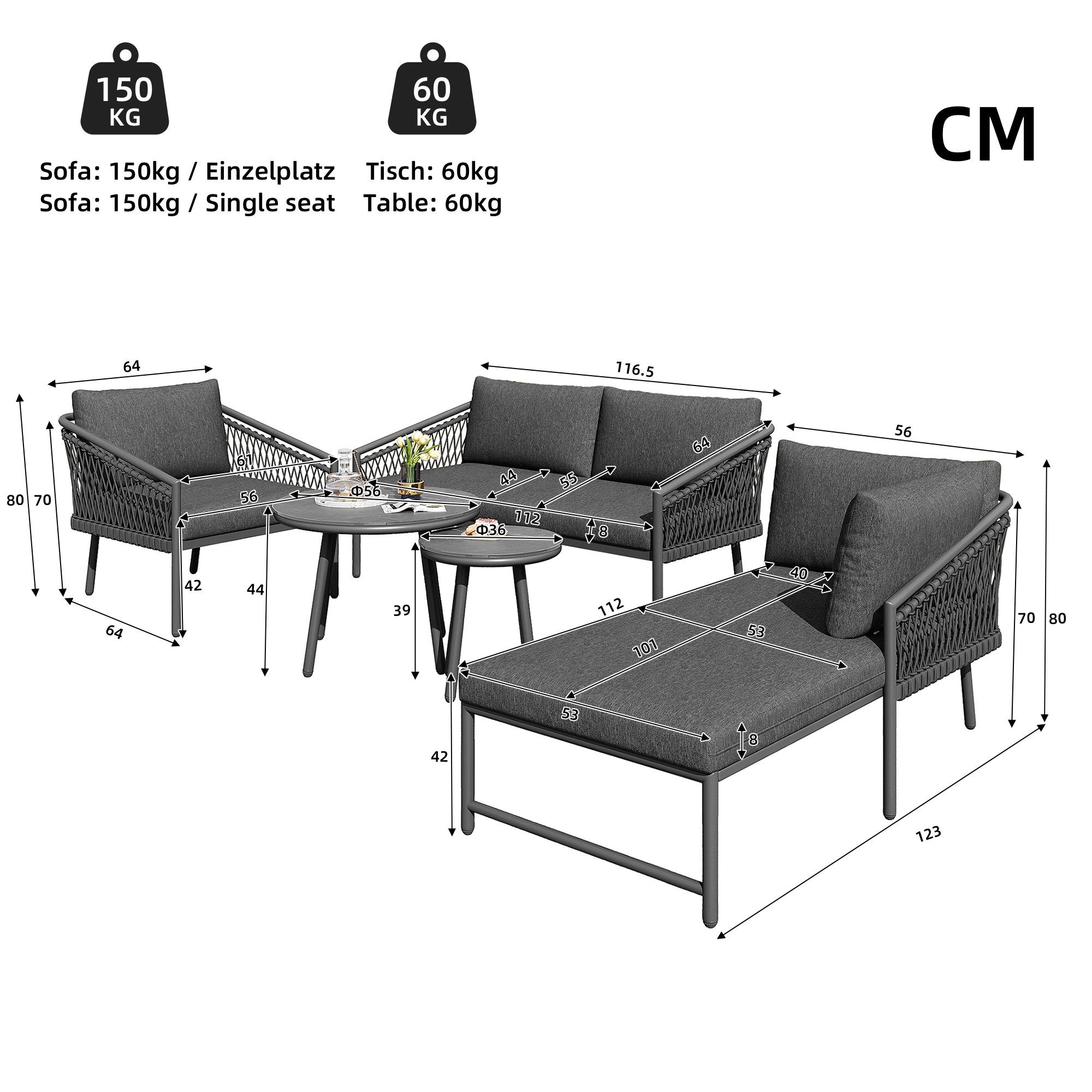 TavilaEcon Gartenlounge-Set Modernes Outdoor Sofa Set, günstig online kaufen