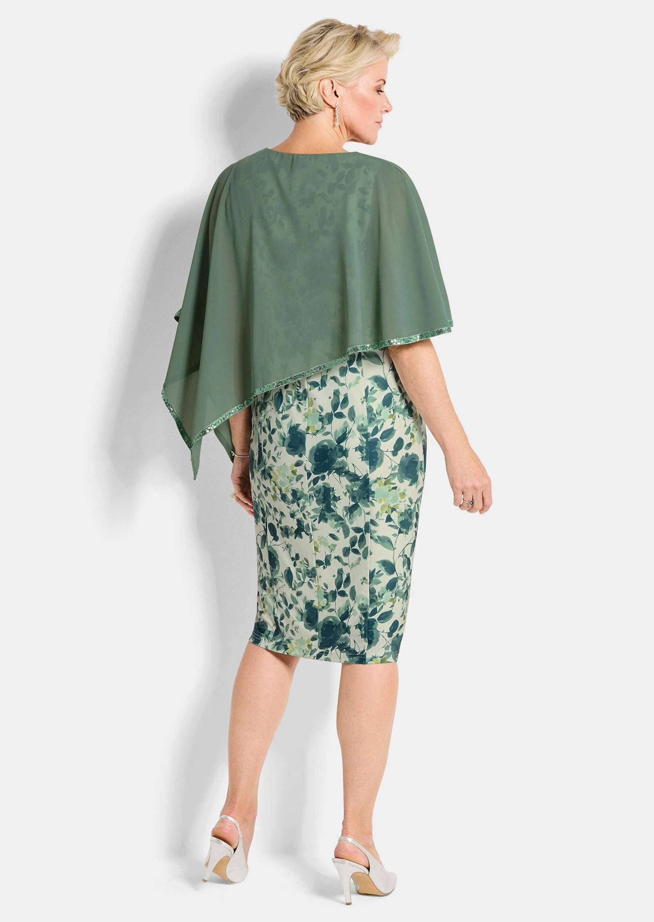 GOLDNER Abendkleid Cocktailkleid mit Chiffonüberwurf Festkleid mit und Chiffonüberwurf mit Rundhals, Knielänge und 3/4-Arm