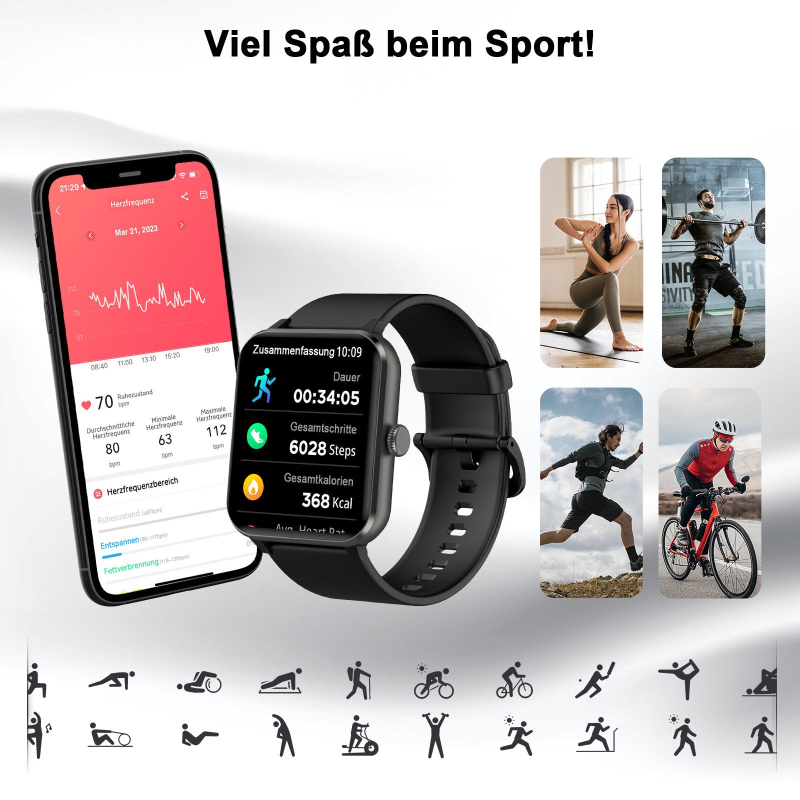 blackview R50 Fitness Tracker Uhr für Damen Herren mit Telefonfunktion Smartwatch (1.39 Zoll), mehrsprache, Pulsuhr und Fitness Tracker, Wasserdicht, für Android IOS