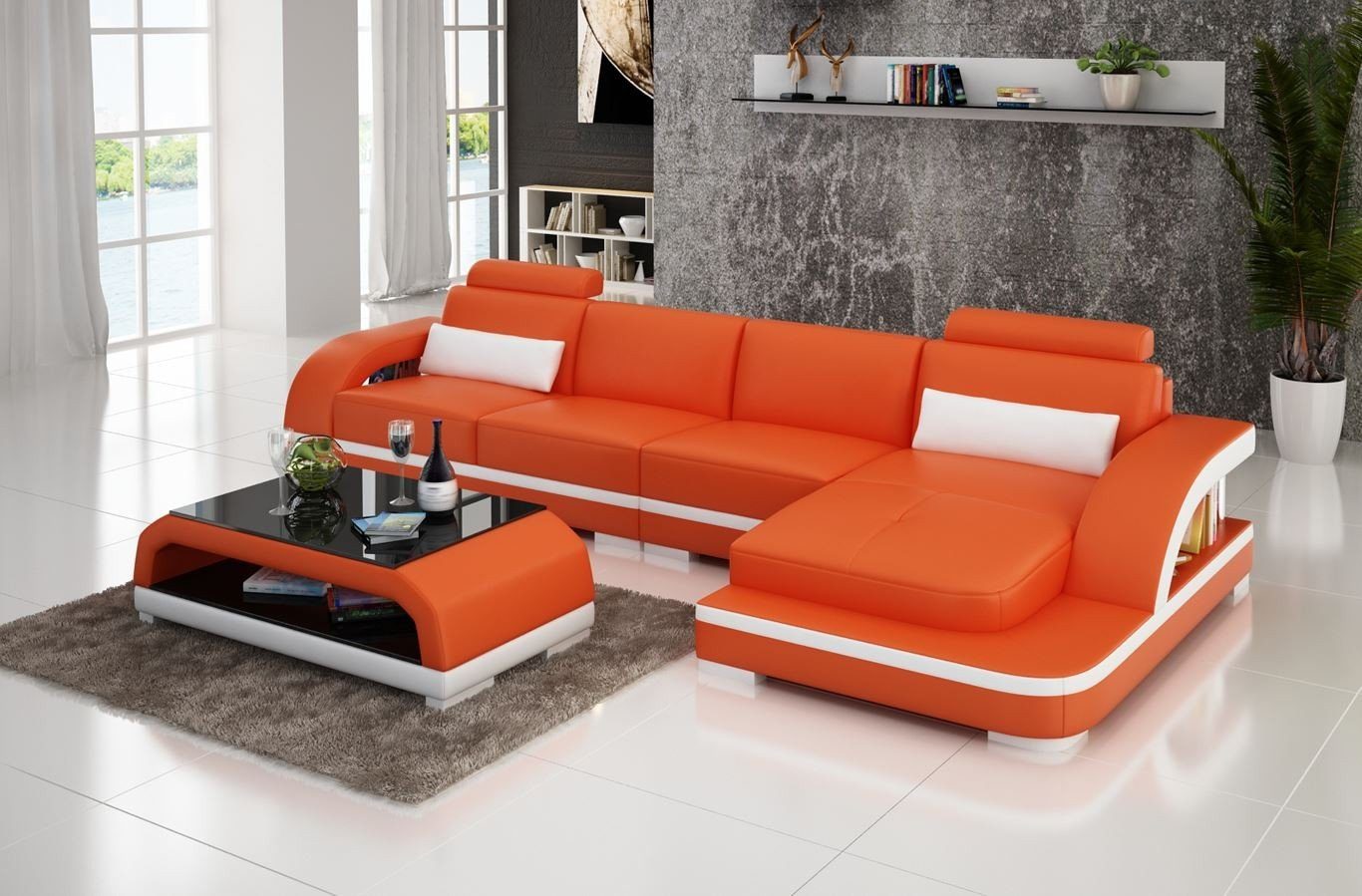 JVmoebel Ecksofa, Ledersofa L-Form Couch Wohnlandschaft Ecksofa Garnitur Orange