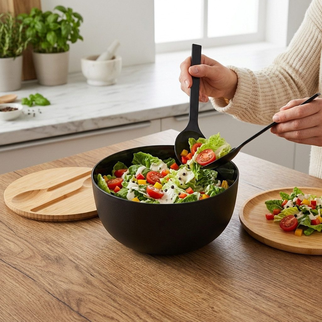 KESPER® Salatschüssel inkl. Salatbesteck, Polypropylen, (Set, 4-tlg), Deckel aus FSC®-zertifiziertem Bambus