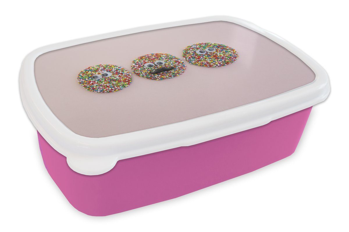 MuchoWow Lunchbox Kekse bestreuen, Kunststoff, (2-tlg), Brotbox für Erwachsene, Brotdose Kinder, Snackbox, Mädchen, Kunststoff rosa