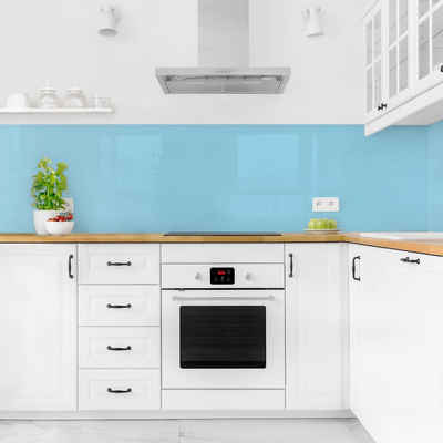 Bilderdepot24 Küchenrückwand pastell dekor einfarbig Wandpaneel Küche Pastellblau, (1-tlg., Nischenrückwand - für Fliesenspiegel ohne Bohren - matt), Spritzschutz Rückwand Küche Herd - Folie selbstklebend versch. Größen