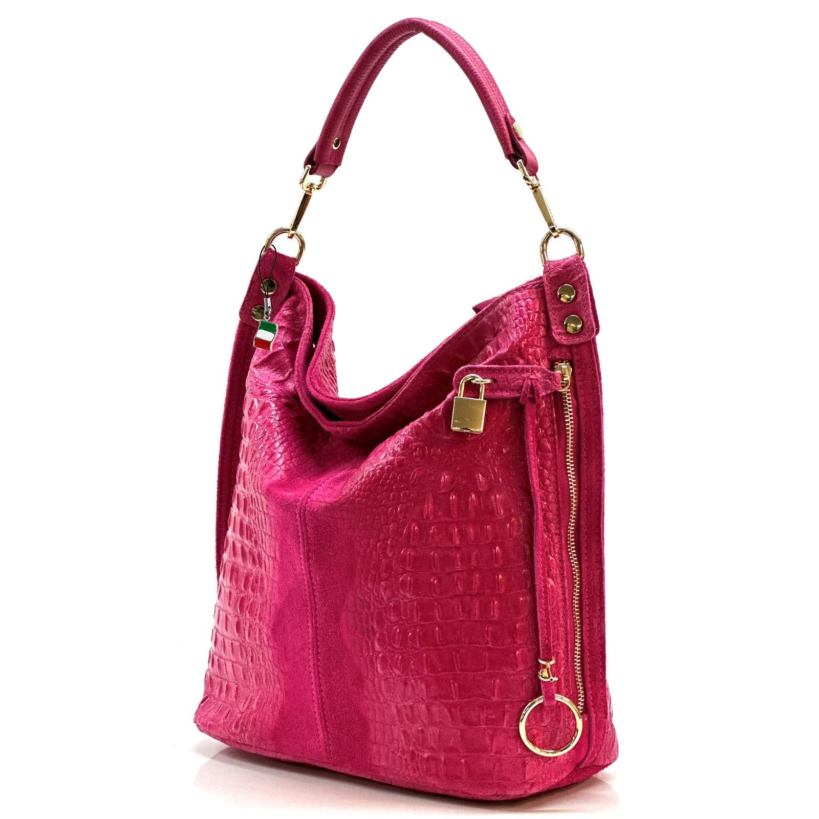 FLORENCE Beuteltasche Florence Beuteltasche Echtleder fuchsia (Beuteltasche), Damen Beuteltasche, Shopper Leder, fuchsia, pink ca. 41cm x 33cm hoch