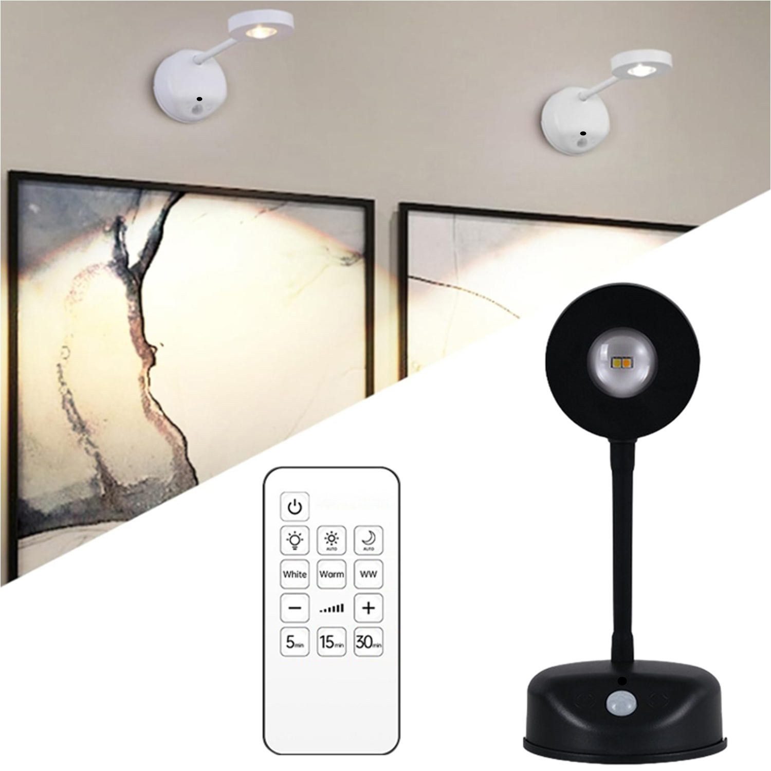 Refttenw Bilderleuchte LED Wandleuchte Innen LED Wandlampe mit Bewegungssensor, Timer, Dimmbar, Touch-Steuerung, 3 Helligkeitsstufen 3 Farbtemperaturen, LED fest integriert, Natürliches, Weißes, Warmweiß, 360° Wandlampe mit Fernbedienung, für Schlafzimmer Galerien