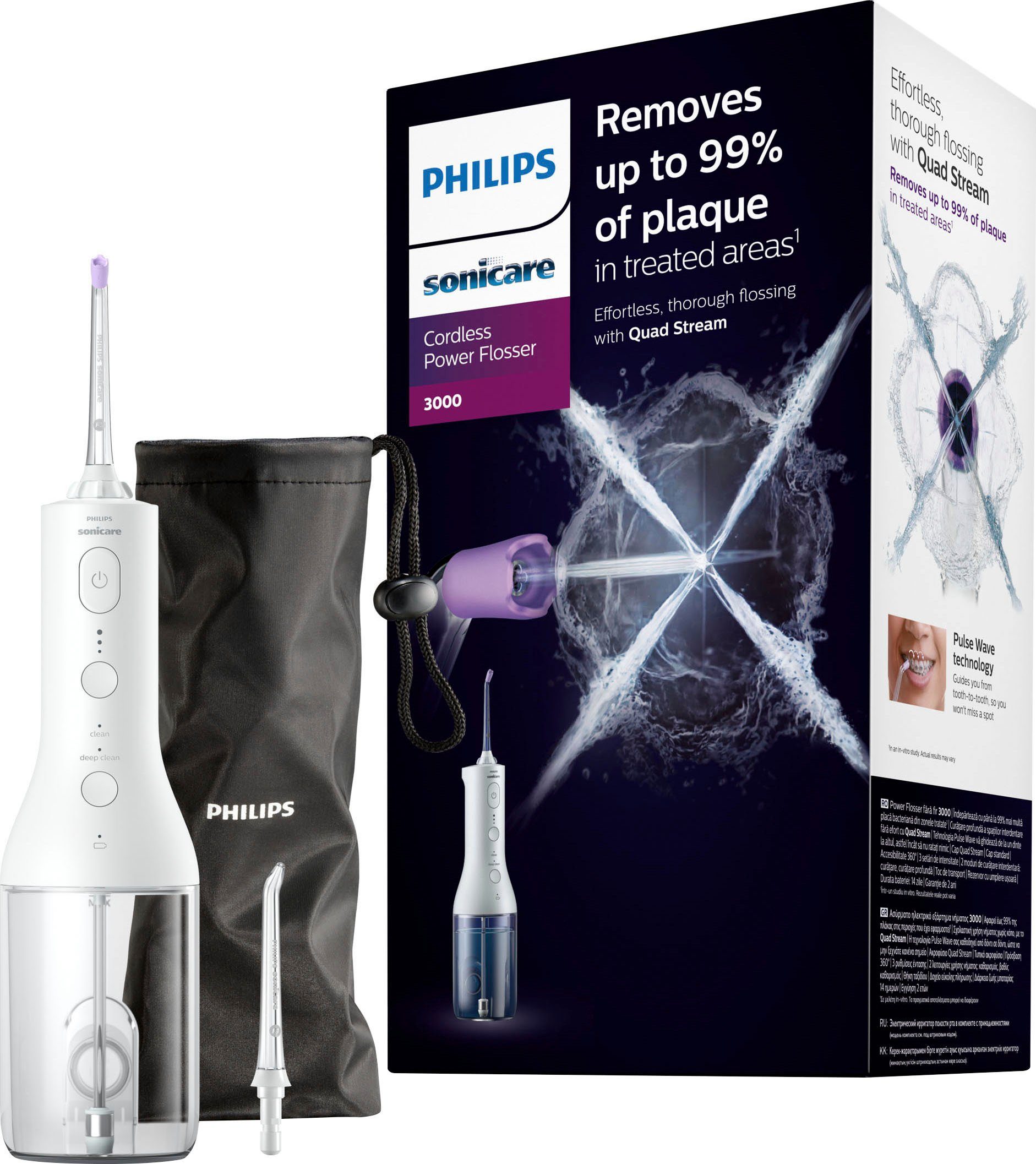 Philips Sonicare Munddusche kabelloser Power Flosser 3000 HX3826, Aufsätze: 2 St., Quad Stream-Technologie, 2 Modi für die Reinigung, 3 Intensitätsstufen