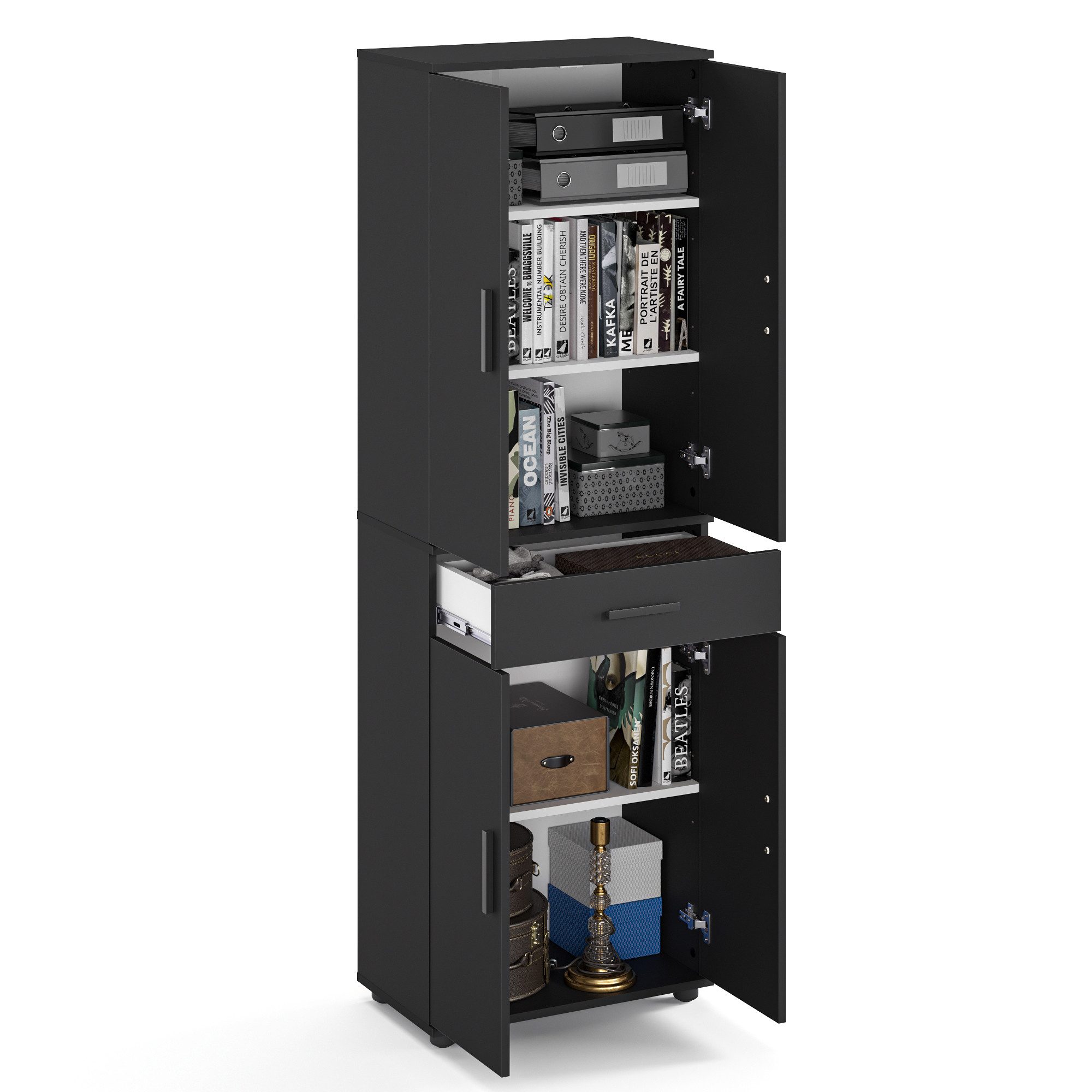 KOMTO Kleiderschrank Porto 180 Mehrzweckschrank Schrank, Kleiderschrank mit 1 Schublade Hochschrank, Büroschrank, Bücherschrank mit 4 Türen 180х34х60 cm