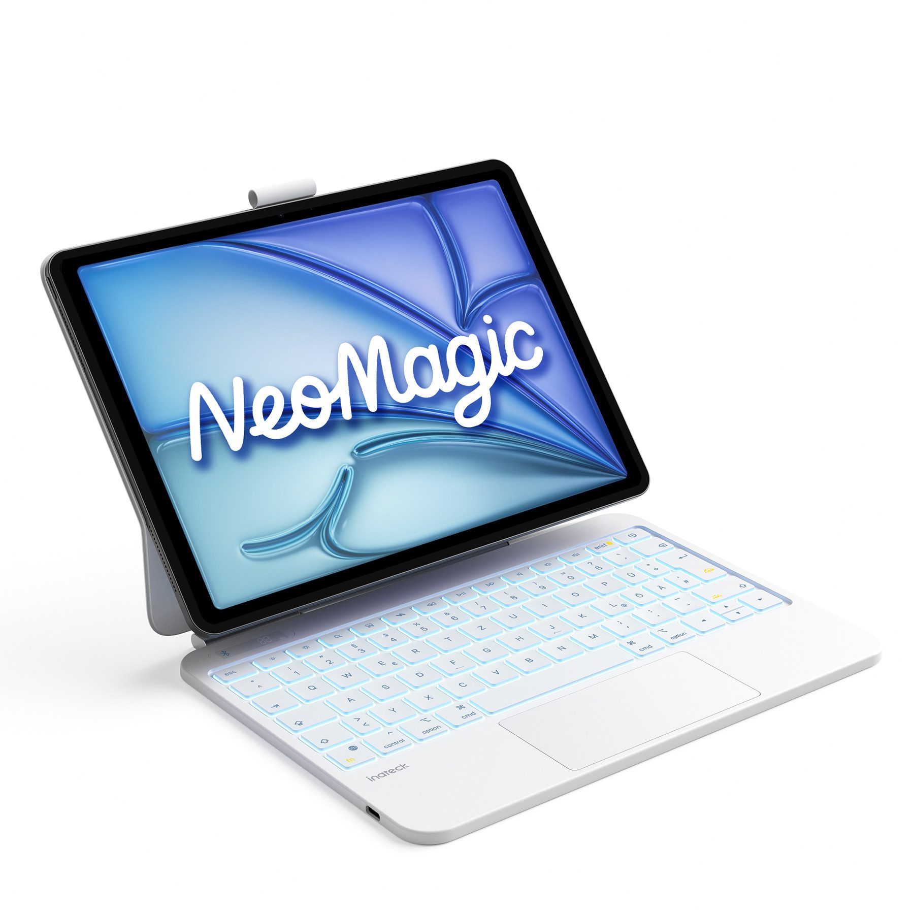 Inateck Magnetische Tastatur Hülle für iPad Air 11‘‘ M4/M3/M2,Magic Keyboard iPad-Tastatur (Großes Trackpad,LED Anzeige,7 Farben Hinterleuchtet,mit Stifthalter)