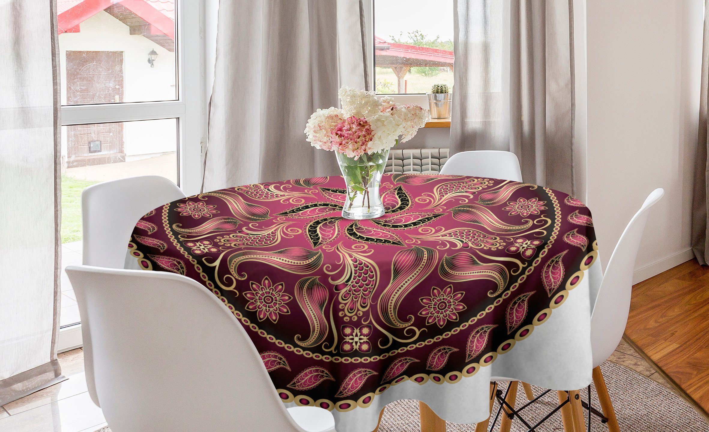 Abakuhaus Tischdecke Kreis Tischdecke Abdeckung für Esszimmer Küche Dekoration, Ethnisch Red Mandala-Muster