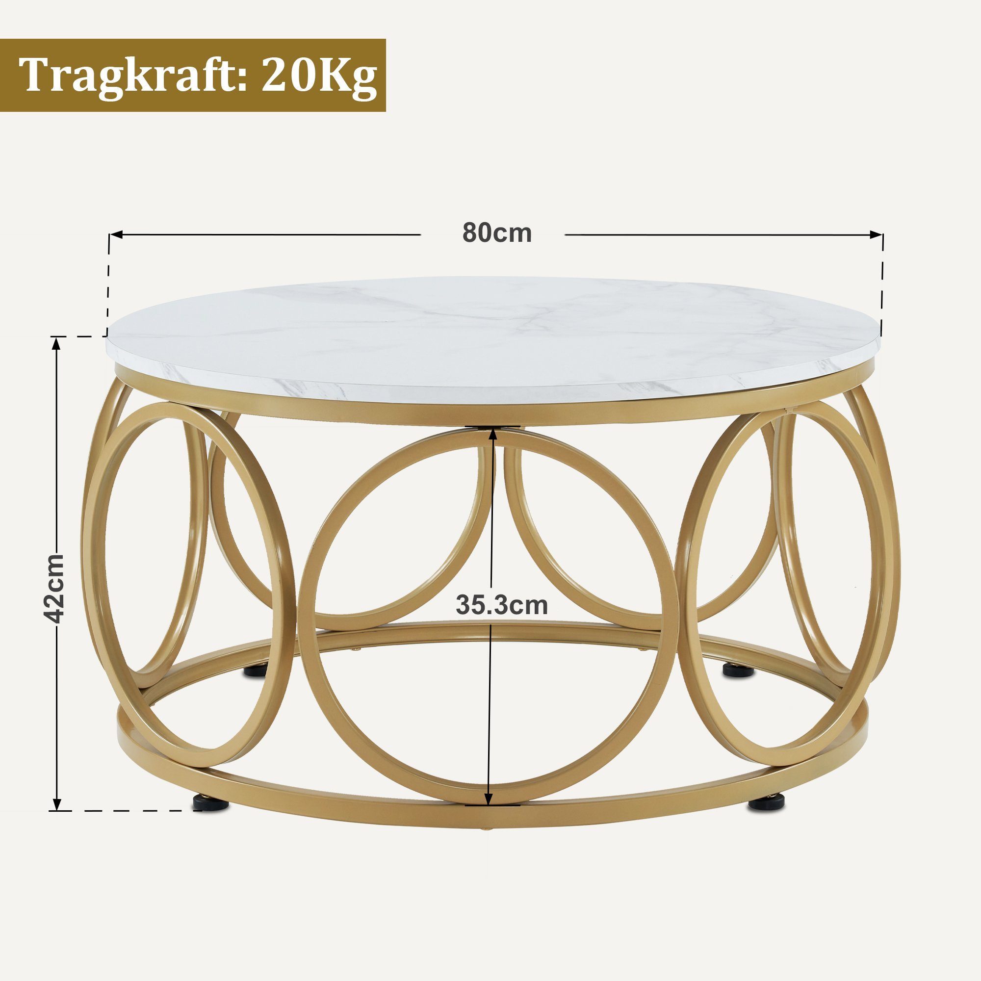 MCombo Beistelltisch M MCombo Couchtisch Rund Holz 2102, Sofatisch Kaffeetisch Metallgestell, Beistelltisch Durchmesser 80cm – Bild 4 von 5