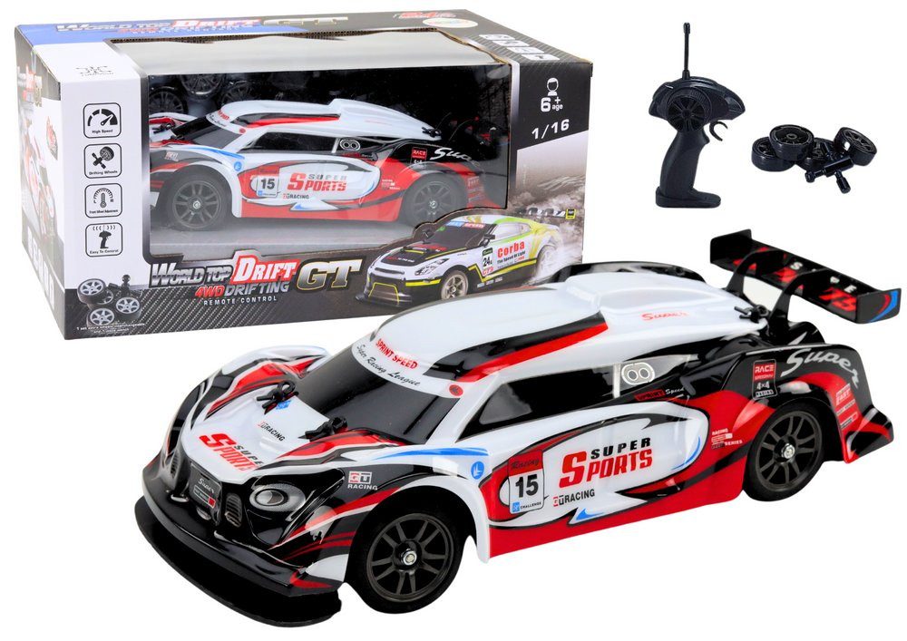 Wisam RC-Auto RC-Sportwagen 1:16 Drift, austauschbare Räder, Weiß und Rot