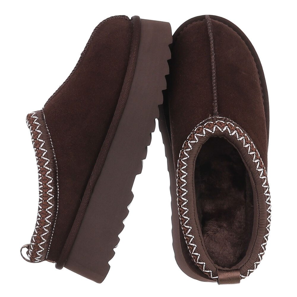 Ital-Design Echtleder Damen Slip-on Plateau Clog mit Profilsohle Snowboots (92392436) Flach Stiefeletten in Braun – Bild 2 von 5