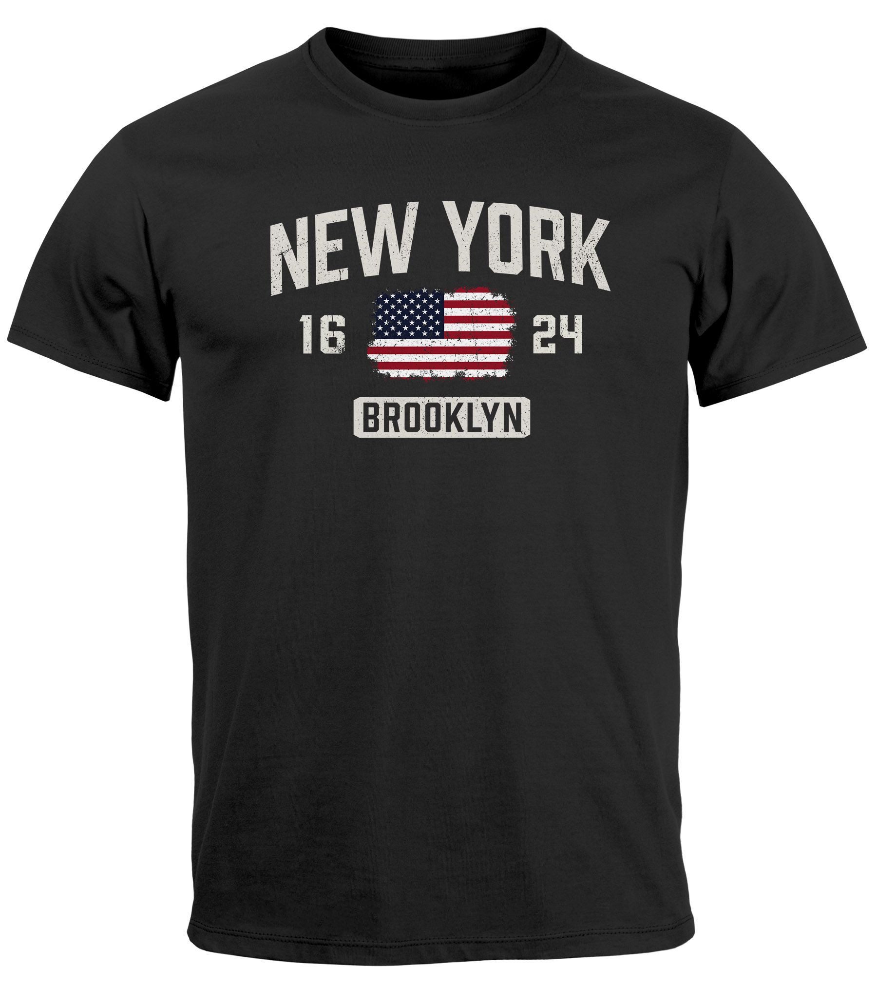 Print-Shirt Herren T-Shirt New York Brooklyn Print USA Flagge Fashion Streetstyle