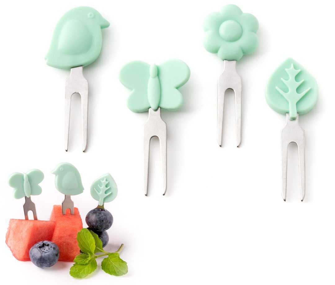LEKKABOX Partyspieße Bento Food Picks, 4er Set (Gartenzauber) - Fingerfood Spieße Piekser, Extra klein – passen auch in die Brotdose