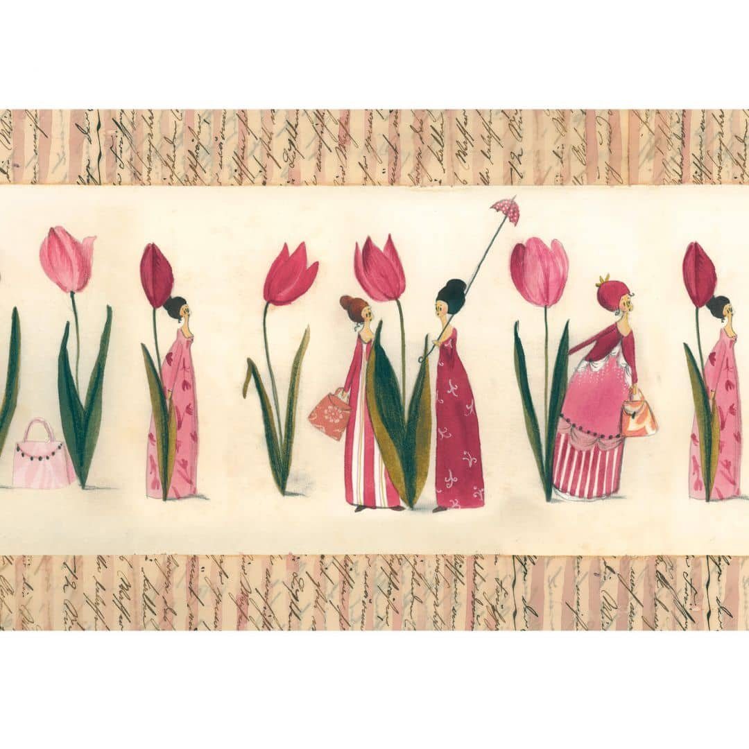 K&L Wall Art Wandtattoo Bordüre Tulpen Leffler Schlafzimmer Märchen Blumenküche Floral, Akzentleiste selbstklebend, entfernbar