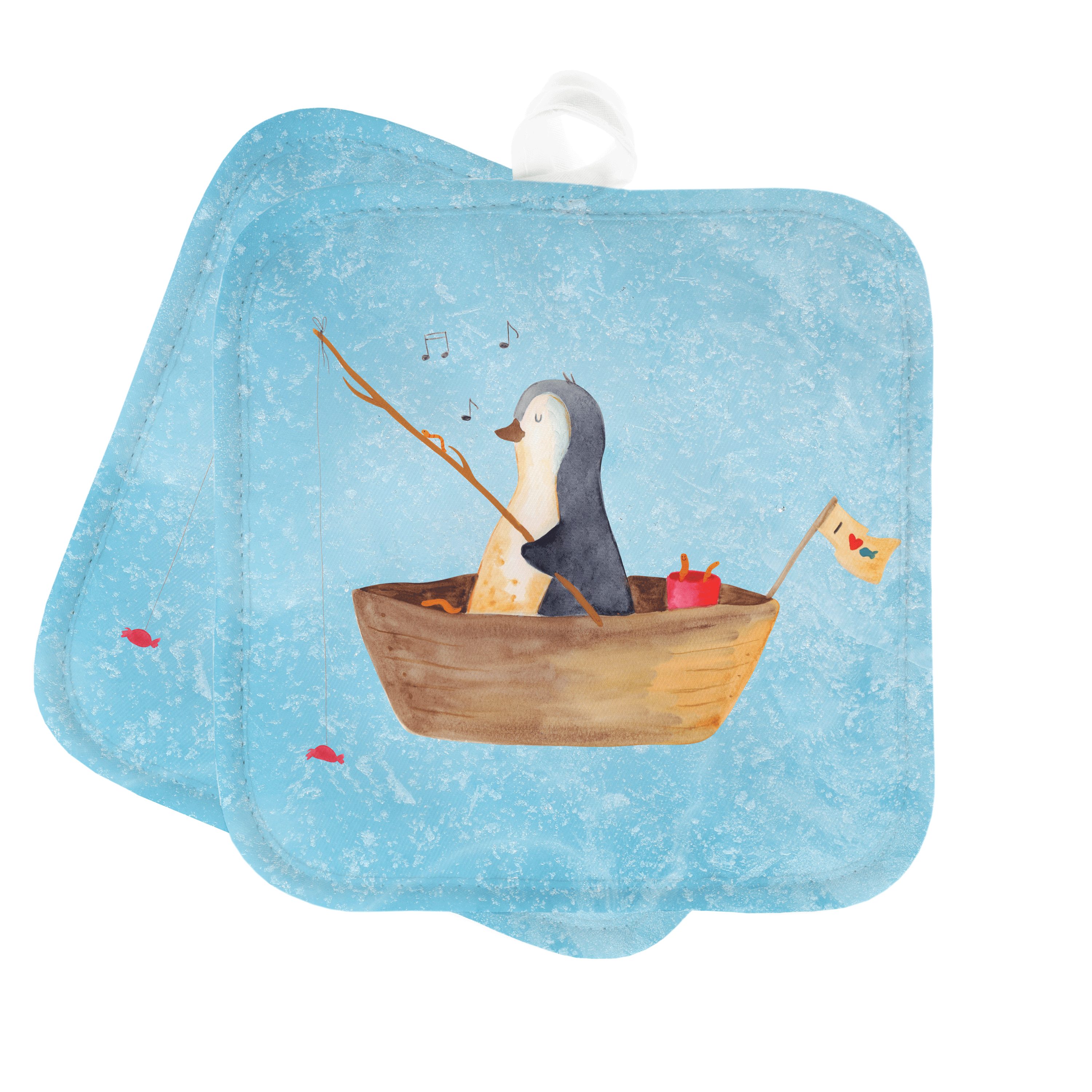 Mr. & Mrs. Panda Topflappen Pinguin Angelboot - Eisblau - Geschenk, Topflappen, Topflappen mit Sp, (1-tlg)