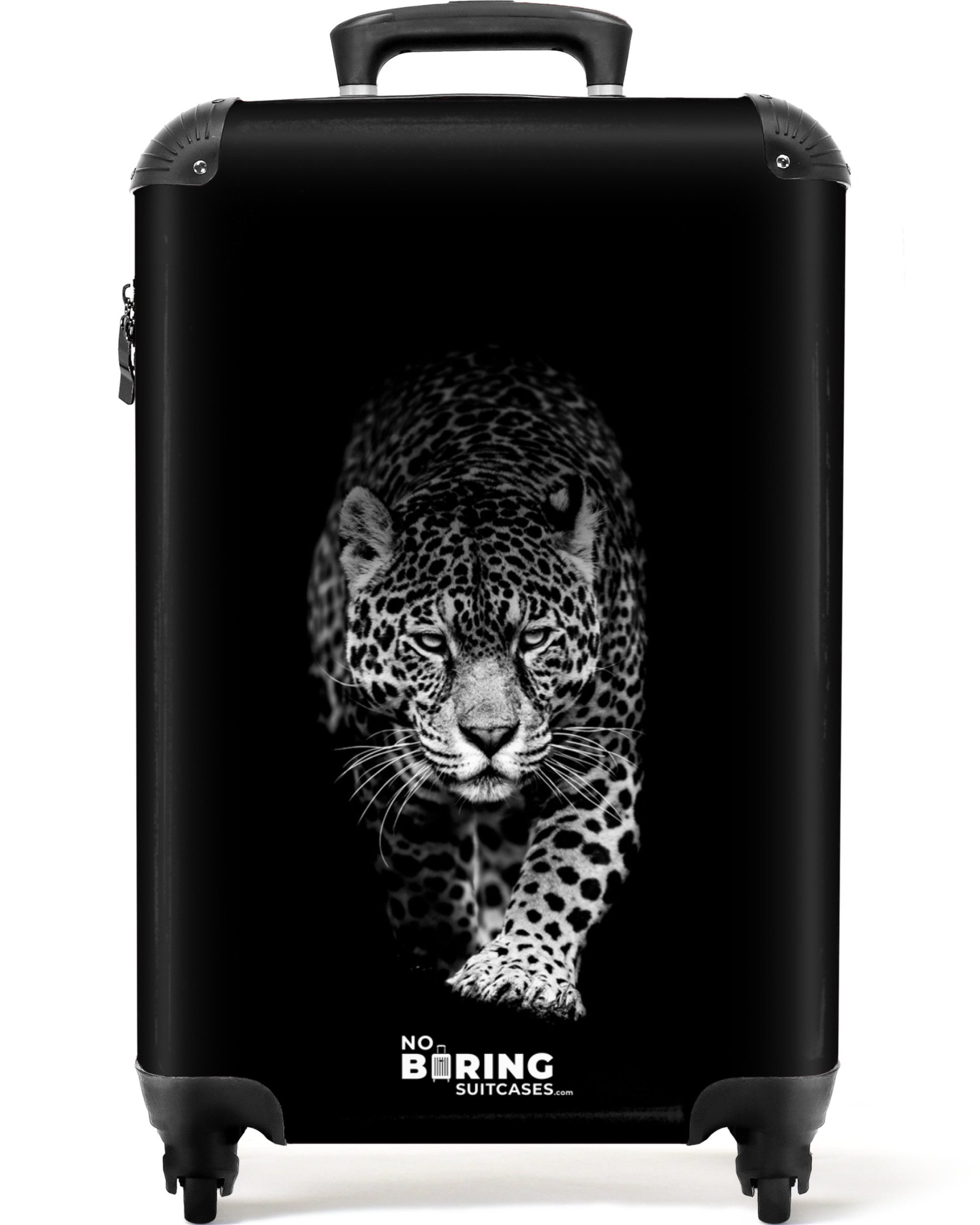 NoBoringSuitcases.com© Hartschalen-Trolley Leopard - Tiere - Schwarz 55x35x20cm, Reisetasche mit Rollen, Koffer Handgepäck Flugzeug