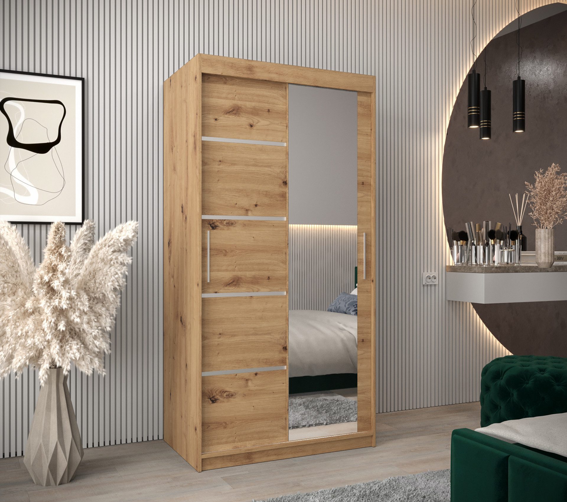 ABIKS MÖBEL Schwebetürenschrank Verona 2 Schlafzimmerschrank, mit Spiegel, Kleiderstange und Regalen