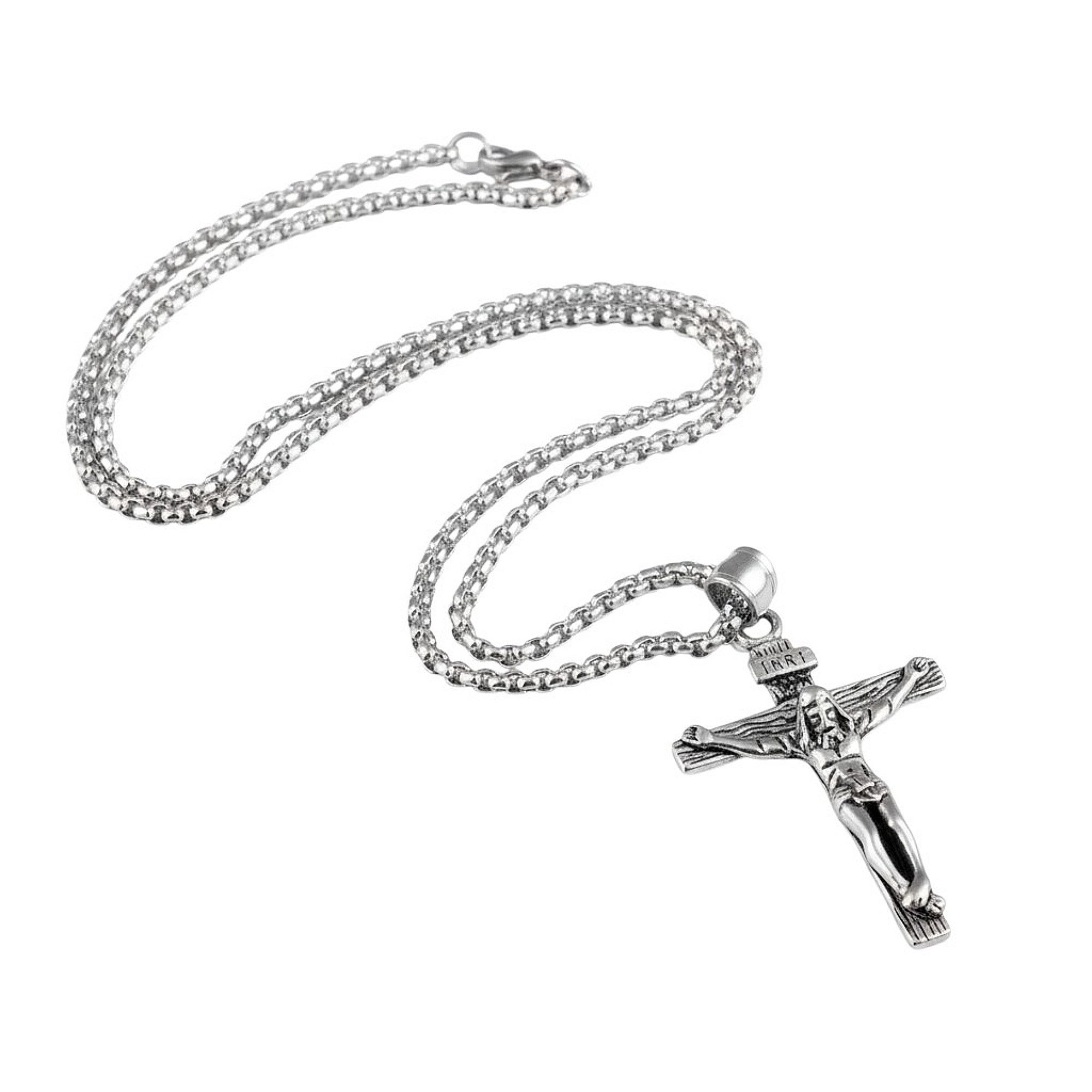 Valentinstagsgeschenk KARMA Kette mit Anhänger Halskette mit Kreuz Silber od. Gold Herren (Geschenk für Ihn Kreuzkette, Edelstahlkette Männer Herrenha