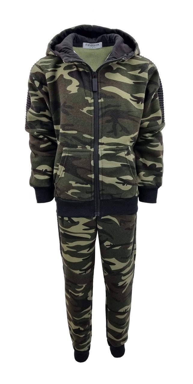 Hessis Freizeitanzug Kinder Jogginganzug Jungen 2-teilig – Camouflage JF363 (Set, 2-teilig Jacke mit Jogginghose), bestehend aus Jacke und Jogginghose