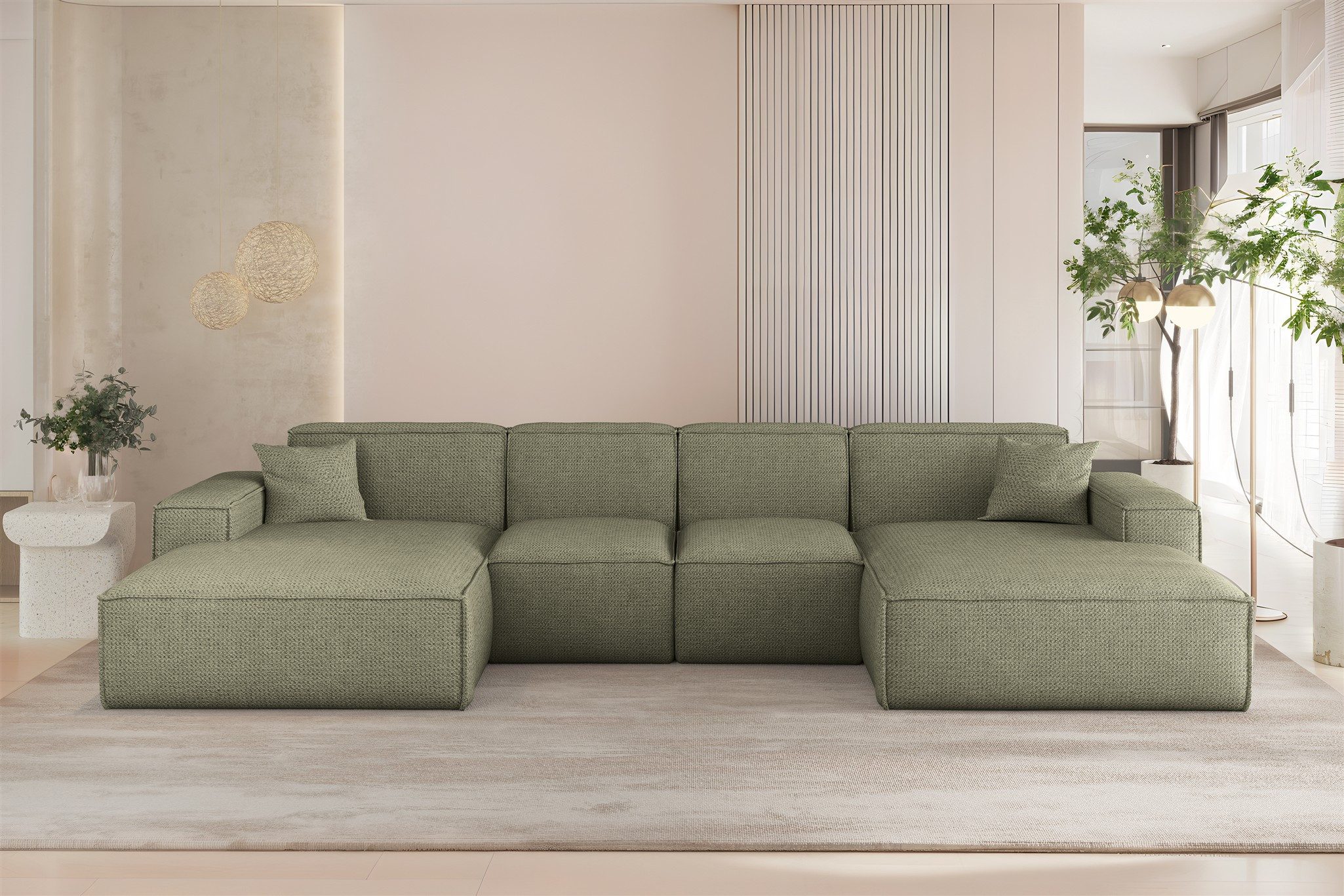 Fun Möbel Wohnlandschaft Sofa U-Form FUN PEREZ PREMIUM XS in Stoff Artico (342 cm), Rundumbezug, inkl. 2 Zierkissen