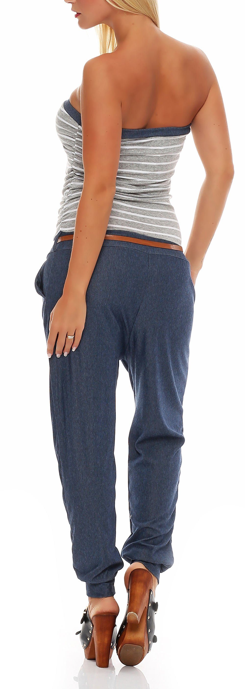 malito more than fashion Jumpsuit malito Damen Einteiler im Marine Design, Overall mit Gürtel, Jumpsui Marine Design Einheitsgröße – Bild 3 von 5