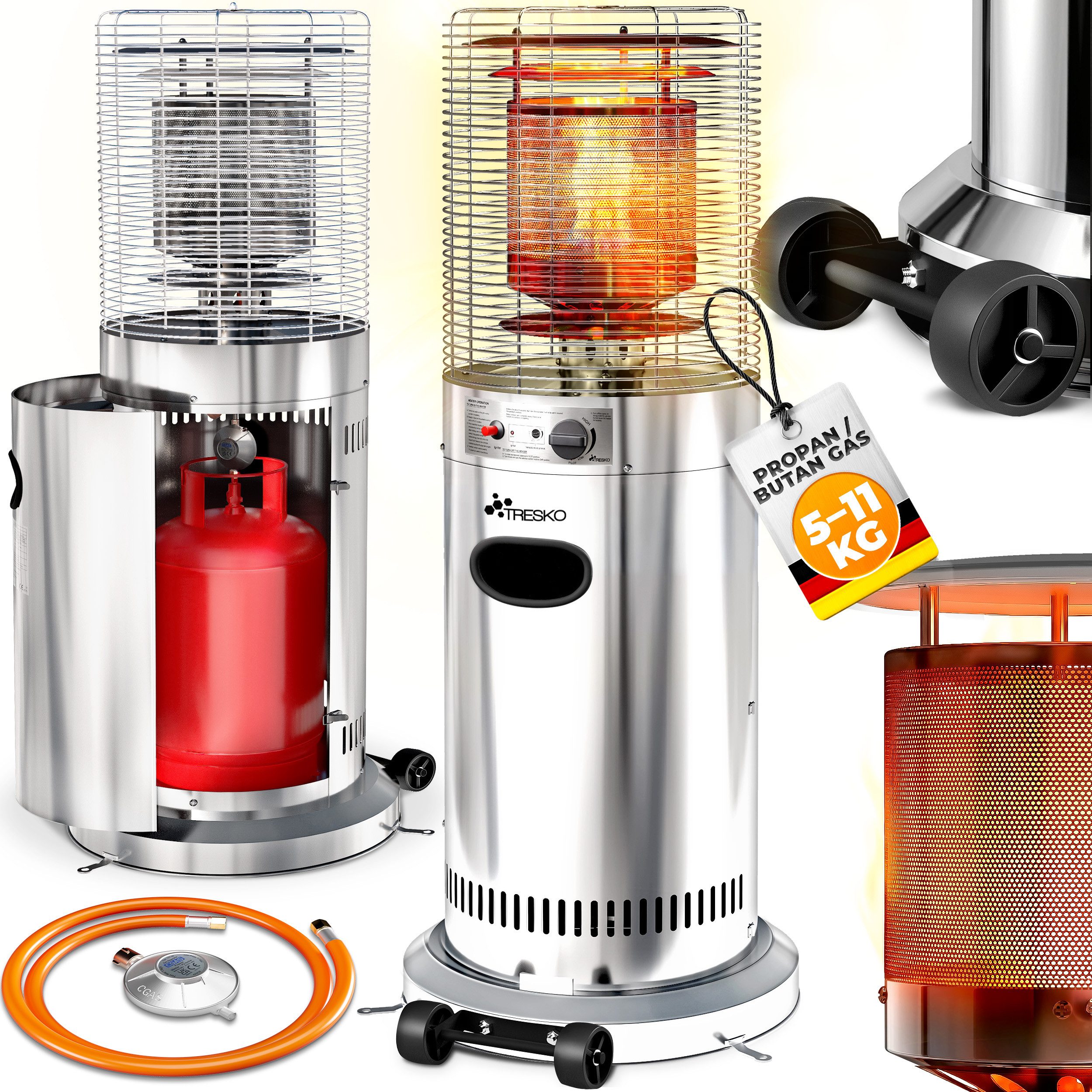 TRESKO Heizstrahler TRESKO® Heizstrahler Gas 11 kW mit Rollen, Outdoor Terrassenheizer, Gas 11 kW mit Rollen Outdoor Terrassenheizer