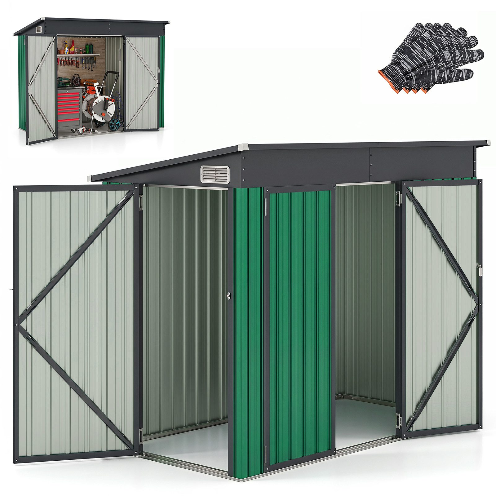 KOMFOTTEU Gerätehaus, Geräteschuppen 2,6 m², mit Vorder- und Seitentüren
