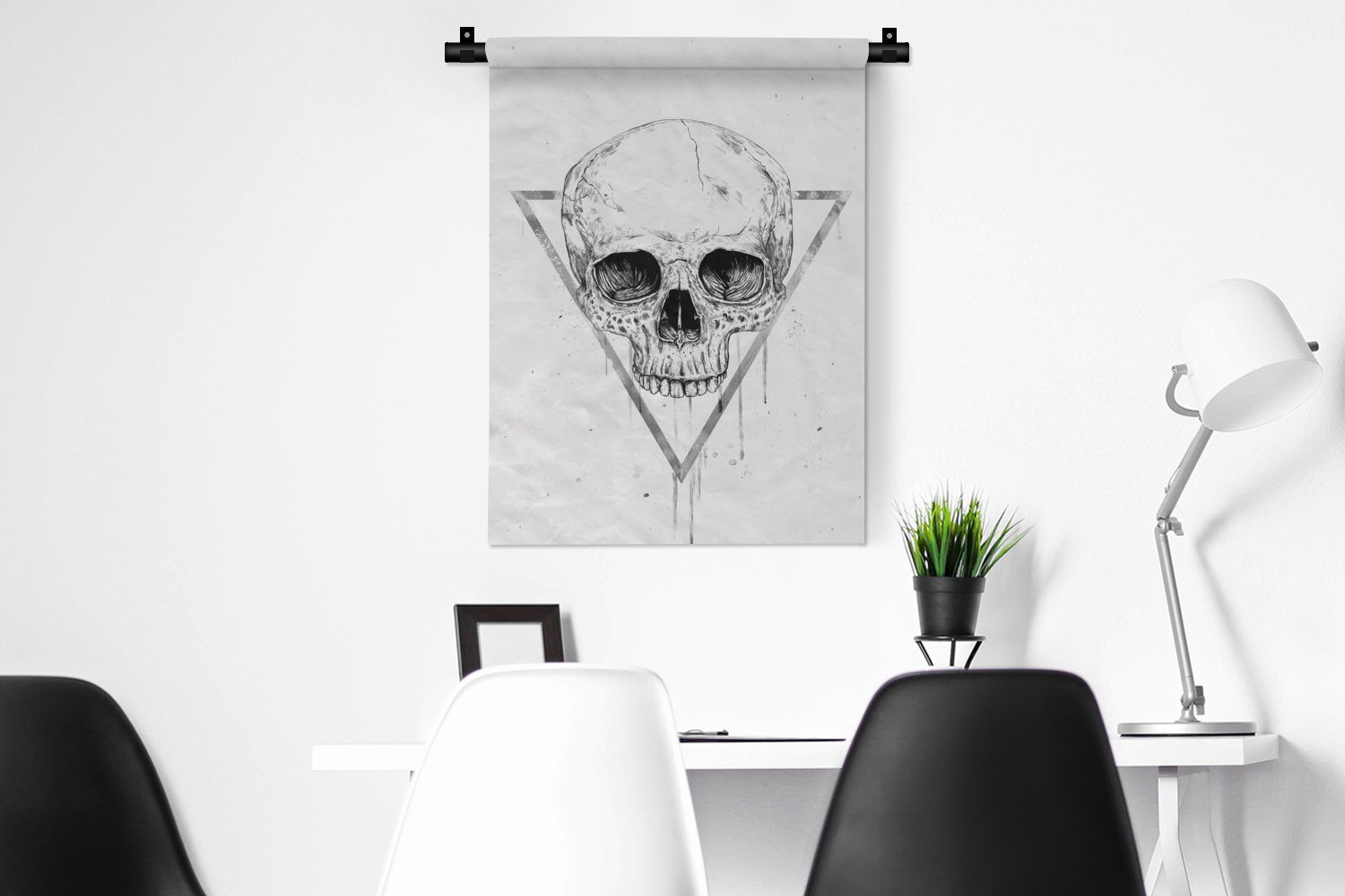 MuchoWow Wanddekoobjekt Schädel - Dreieck - Schädel, an Deko Tropfen Schlafzimmer Tapisserie, - der für Zeichnung Wohnzimmer, Wand, 