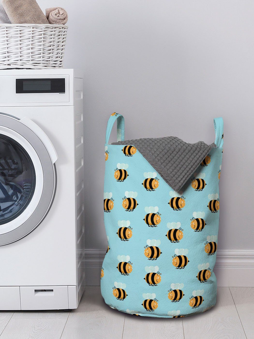 Waschsalons, Abakuhaus für Wäschekorb Lächeln gestreifte Kordelzugverschluss Bienenkönigin Griffen Wäschesäckchen mit