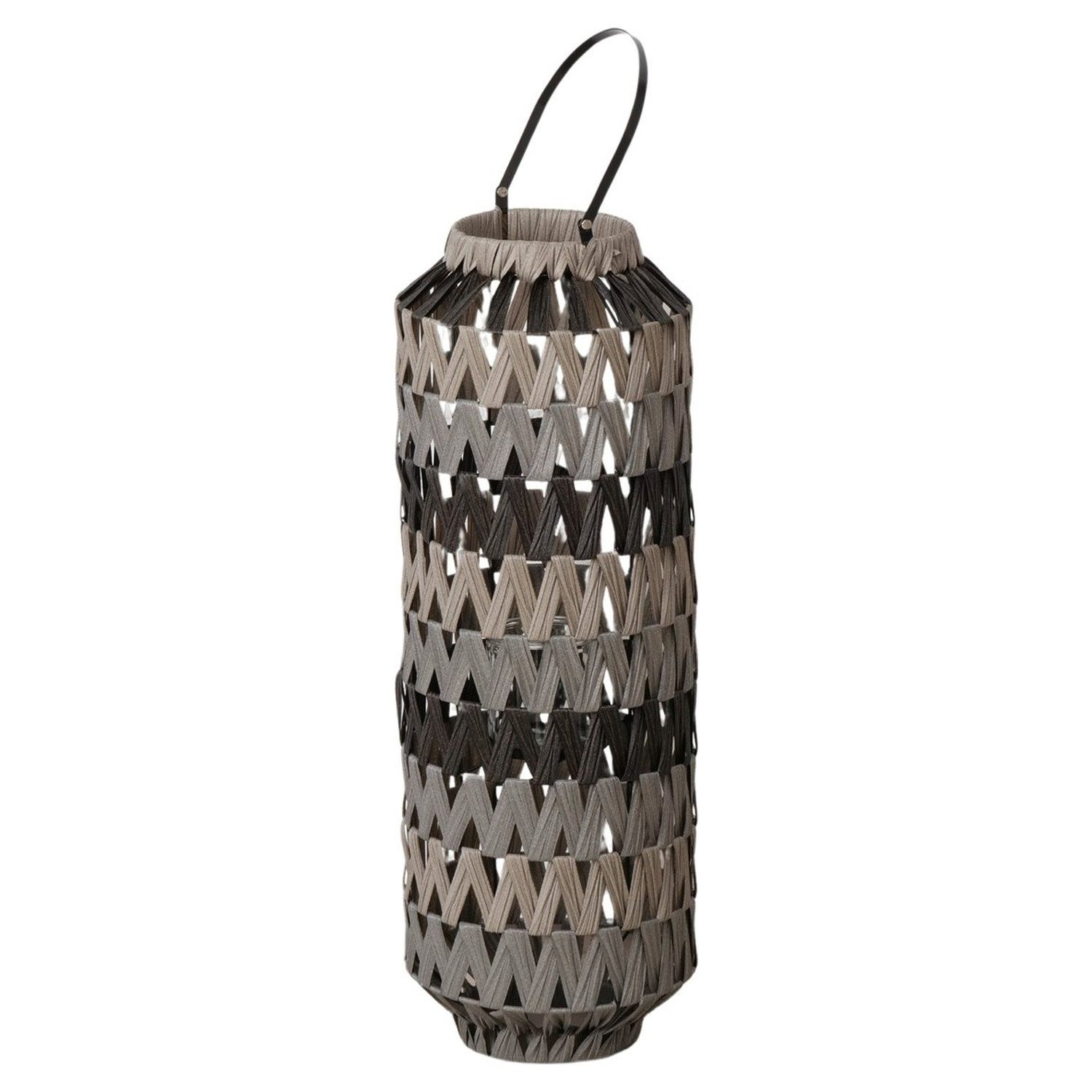 Windlicht LORIN, H 72 cm, Grau, Beige, Kunststoffgeflecht