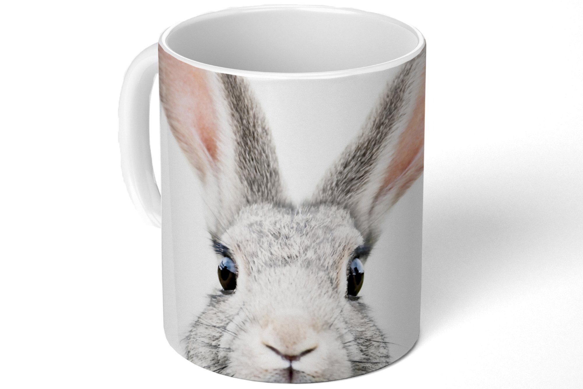 MuchoWow - Weiß, Becher, - Teetasse, Tasse Natur Keramik, Kaninchen Tiere - Teetasse, Kaffeetassen, Geschenk
