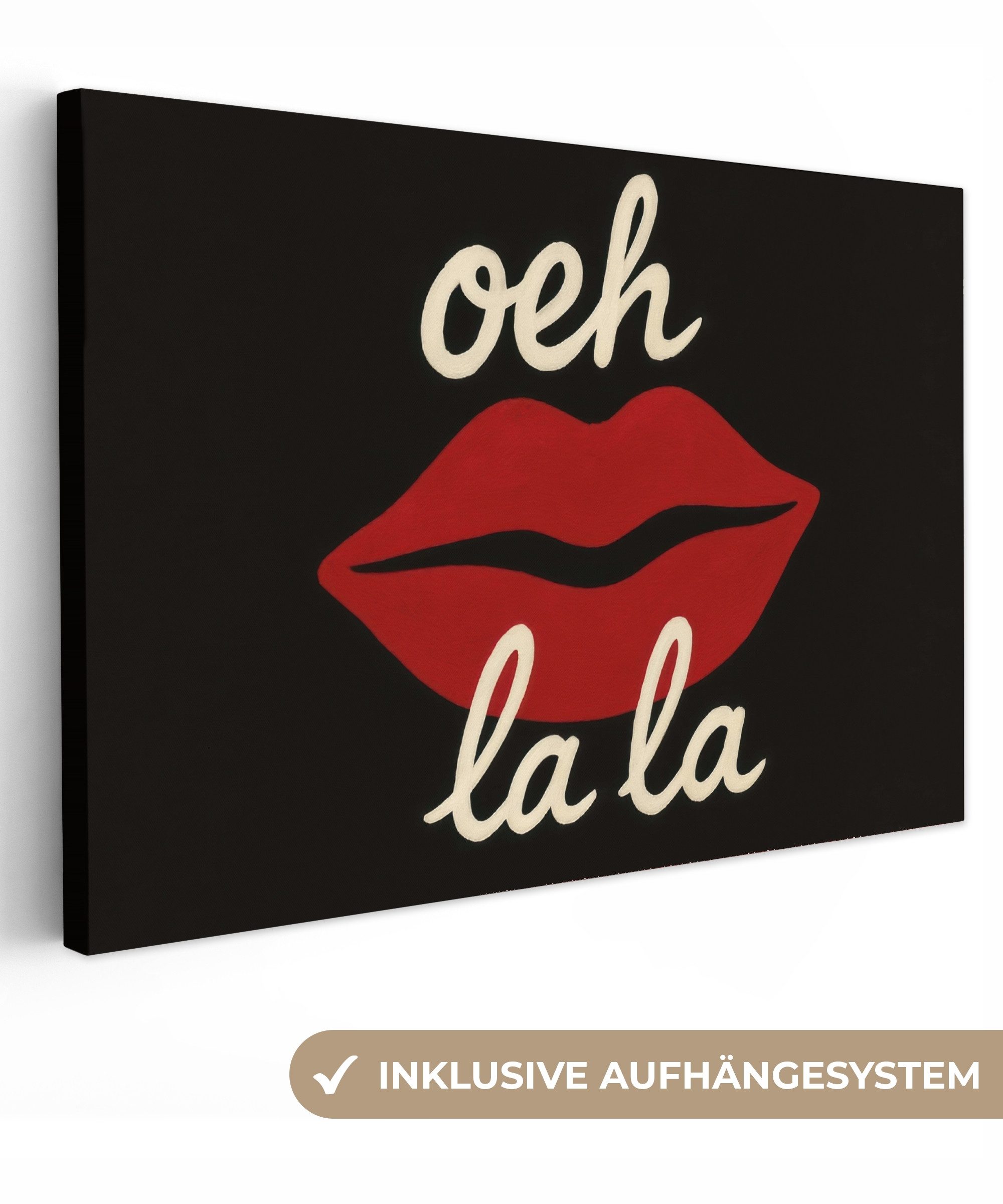 OneMillionCanvasses® Leinwandbild Lippen - Rot - Zitat, Fotodruck (1 St), Wandbilder Wohnzimmer Schlafzimmer 90x60 cm
