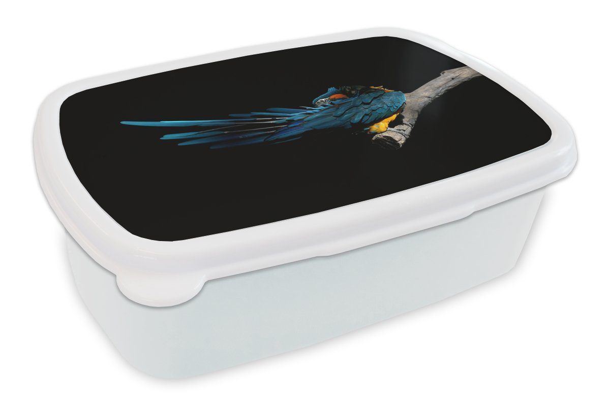 MuchoWow Lunchbox Vogel - Federn - Zweig - Schwarz, Kunststoff, (2-tlg), Brotbox für Kinder und Erwachsene, Brotdose, für Jungs und Mädchen weiß