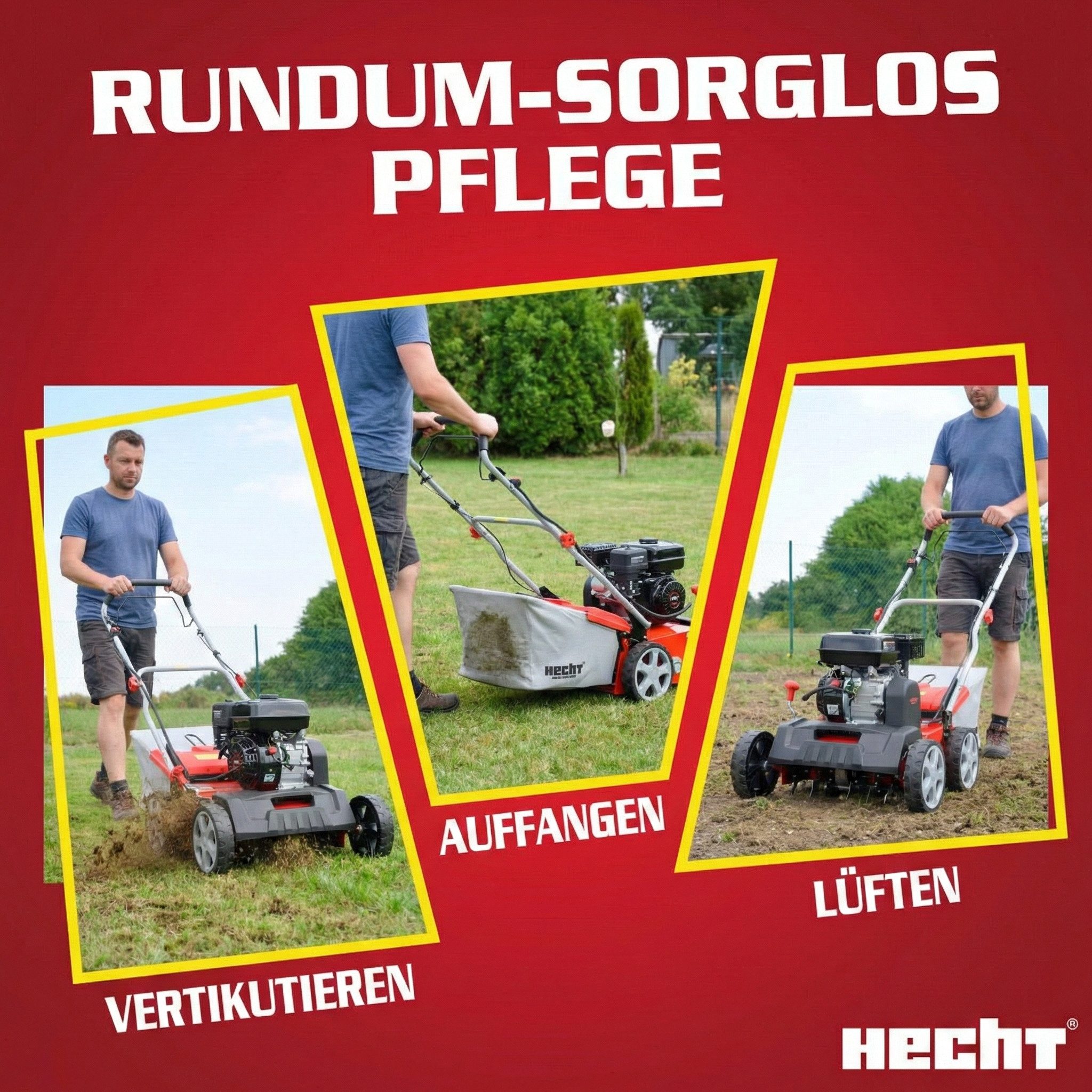 Hecht Benzin-Vertikutierer / Lüfter 5645 2in1 Rasenlüfter, 40 cm Arbeitsbreite, 5,8 PS, 15 Messer, 26 Federkrallen