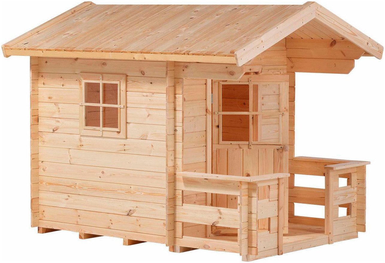 PLUS Spielhaus 134×134 cm + 58 cm Terrasse - unbehandelt - inkl. Dachpappe, Made in Europe