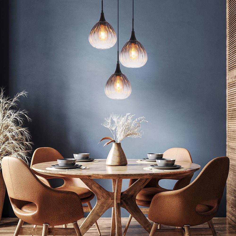 GLOBO LIGHTING Pendelleuchte, Leuchtmittel inklusive, Warmweiß, Hängelampe Pendelleuchte Esstischlampe Rauchglas 3 flammig
