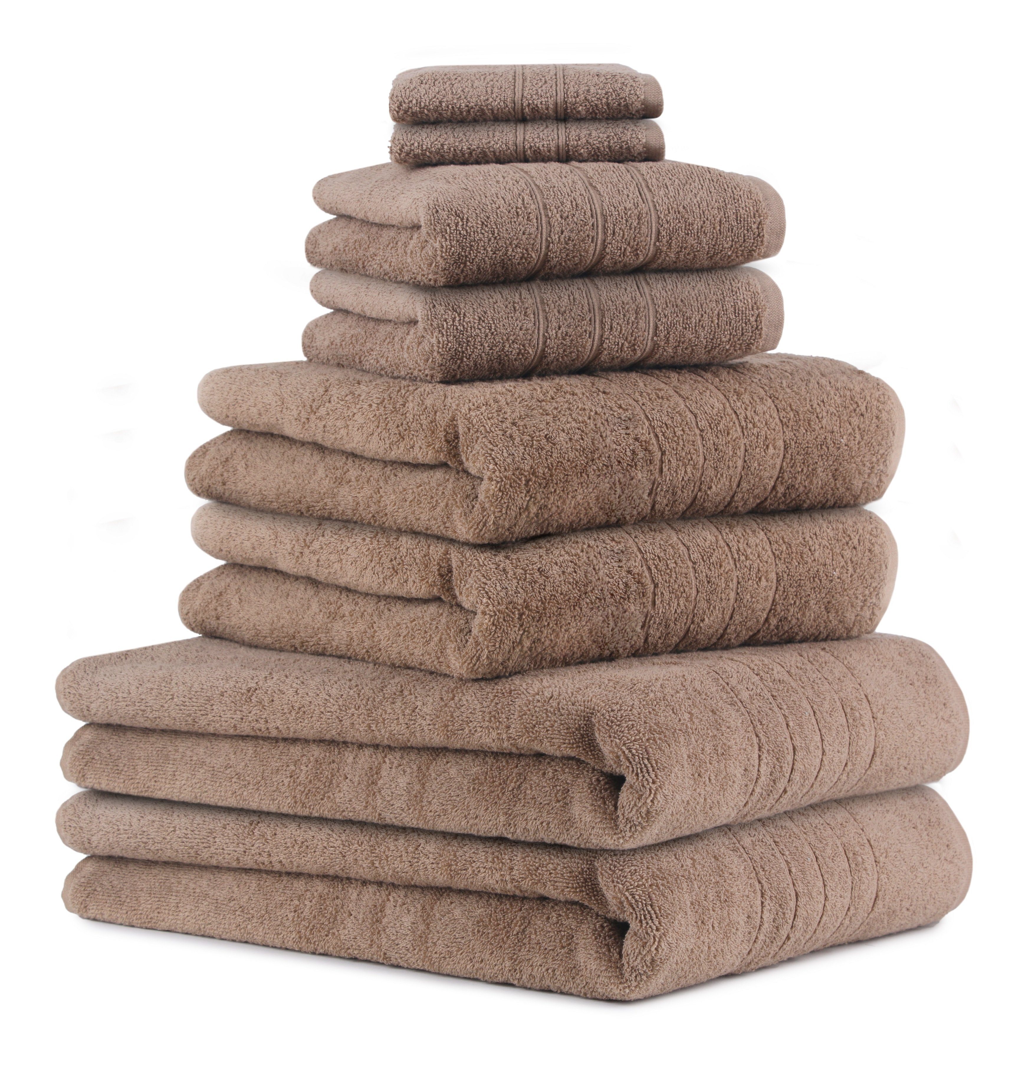 Betz Handtuch Set 8-TLG Handtuch-Set Deluxe 100% Baumwolle 2 Badetücher 2 Duschtücher 2 Handtücher 2 Seiftücher, 100% Baumwolle, (8-tlg) mokka