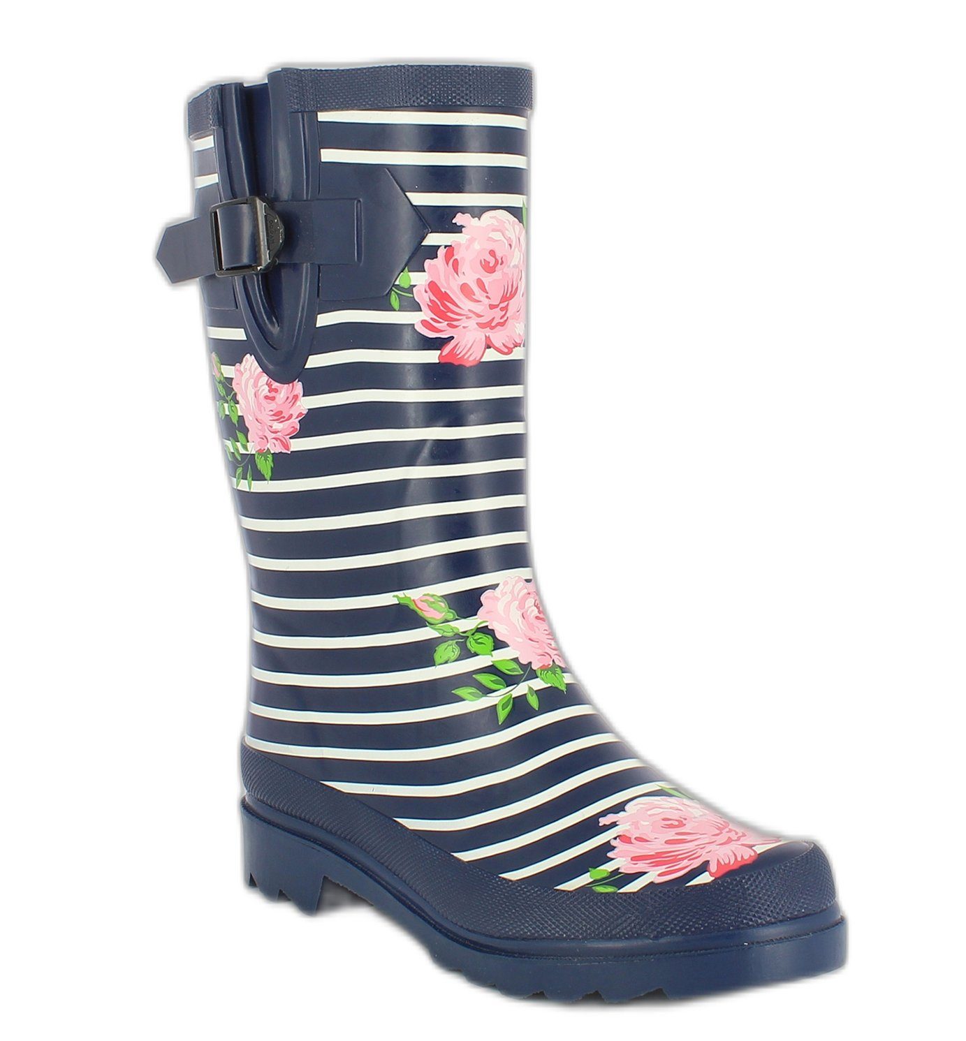 Beck Damen Gummistiefel Stripes Gummistiefel (wasserdichte, weitenverstellbare Stiefel, für trockene Füße bei Regenwetter) herausnehmbare Innensohle, weicher robuster Naturkautschuk