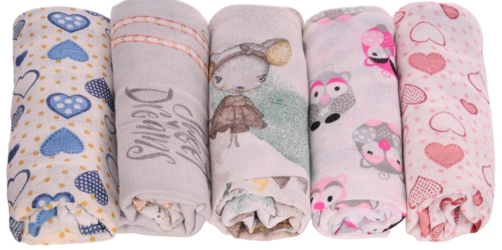 La Bortini Stoffwindeln Spucktücher Baby Mullwindeln Babytücher 5er Pack Mulltücher, aus reiner Baumwolle, 5er Pack