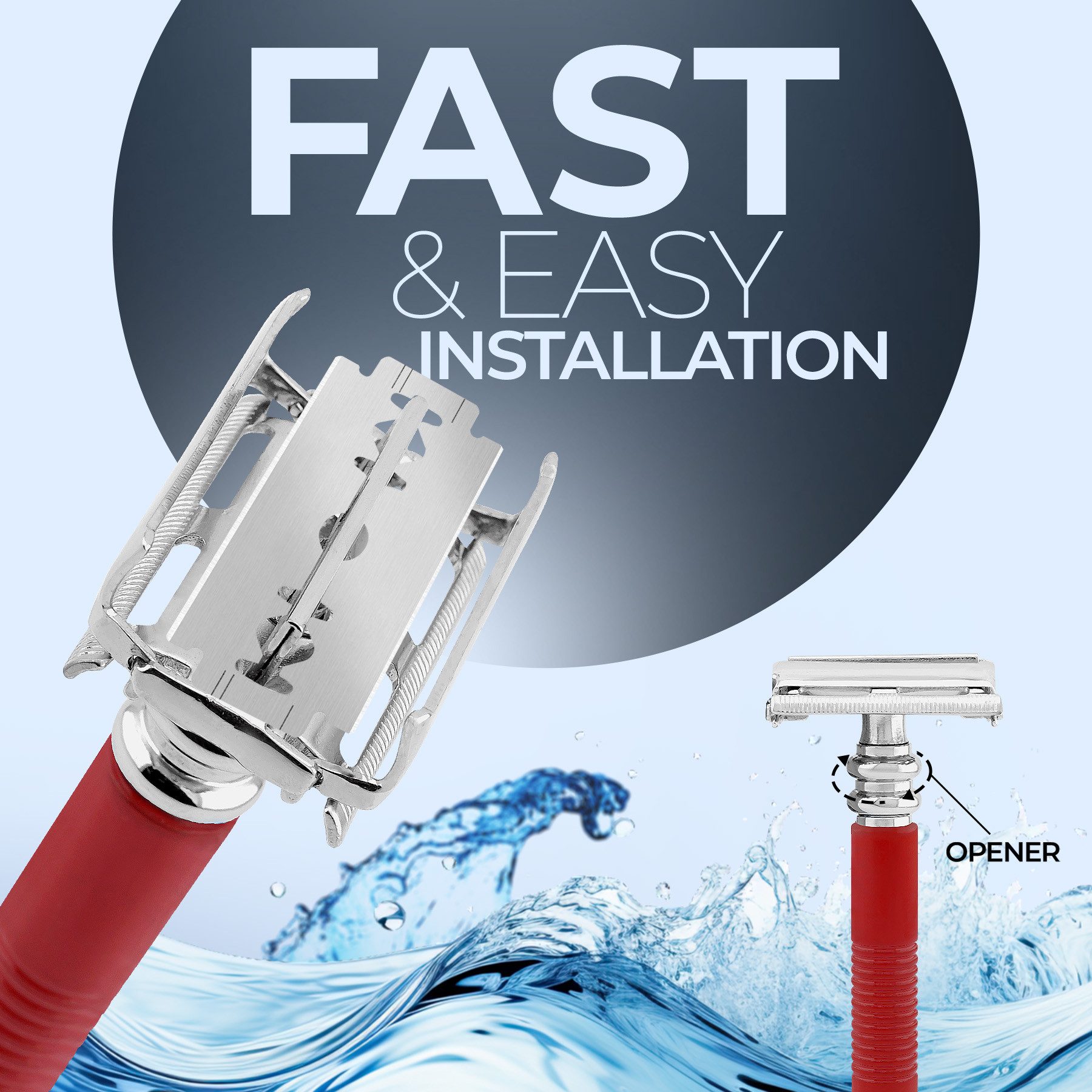 Haryali London Nassrasierer Butterfly DE Rasierhobel für Unisex, rutschfest, metallic rot, Pack, Rutschfester Nassrasierer aus Messing-Silber mit zwei Ersatzklingen, Geeignet für alle Arten von zweischneidigen Rasierhobelklingen