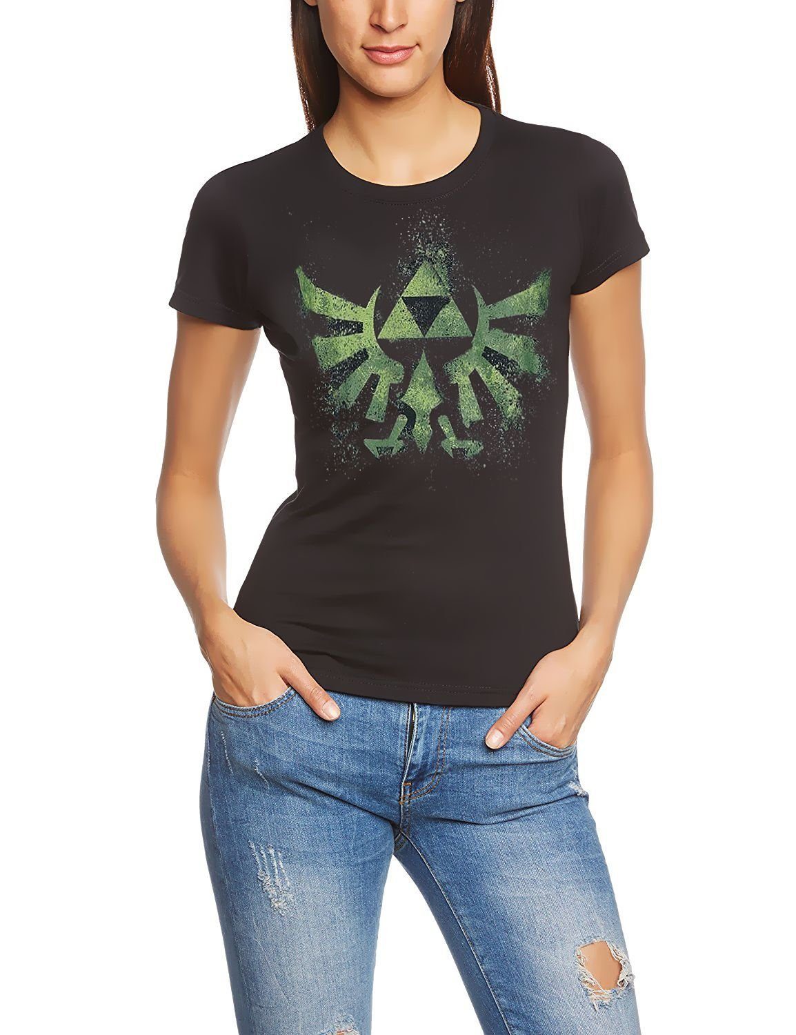 The Legend of Zelda Print-Shirt ZELDA Damen T-Shirt Schwarz - Grün