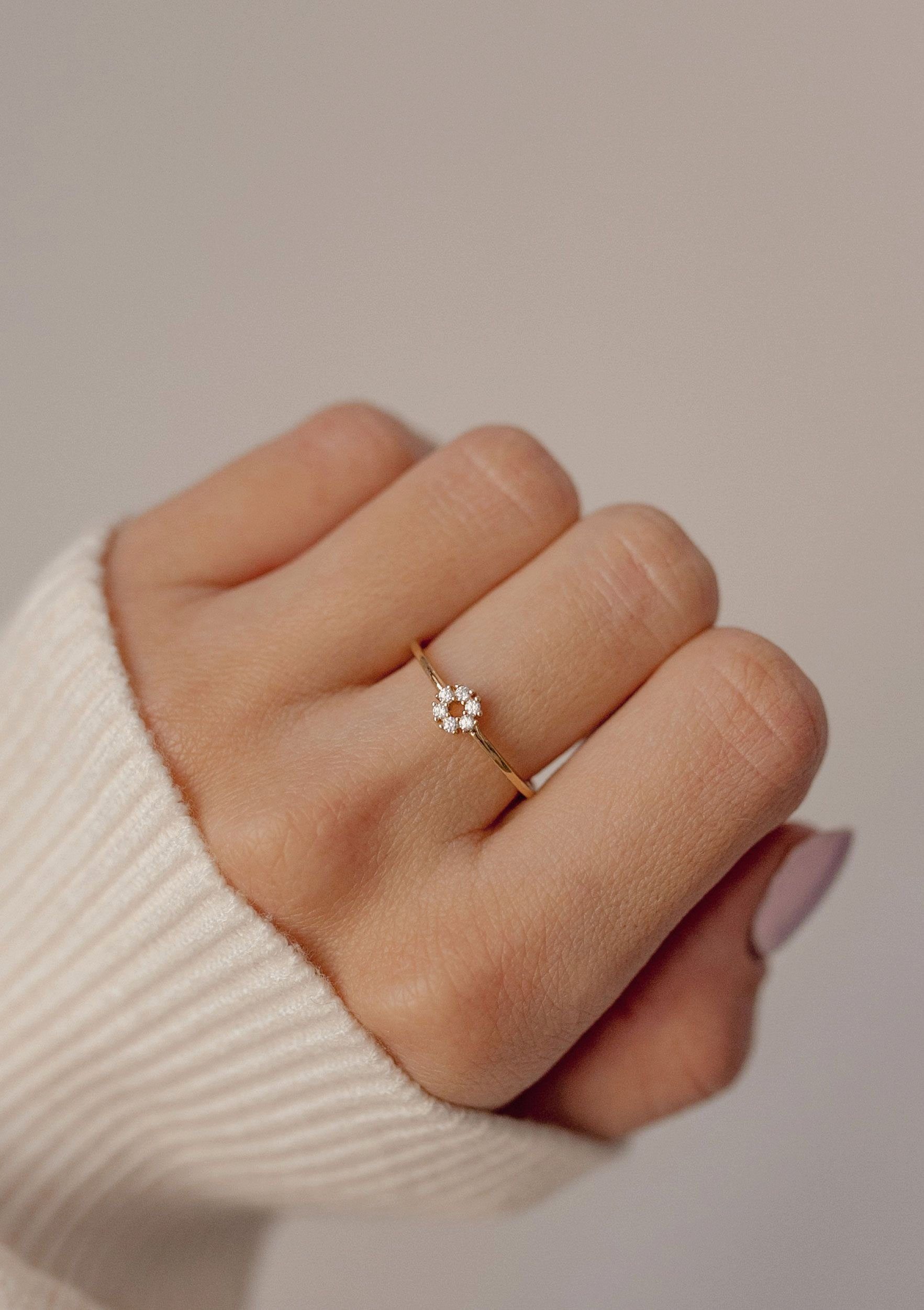 Geo Vergoldet, 925 Fingerring Damen Damen Silberring Happiness Kristall Zirkon, Edelstein, Kreis 18K Verlobungsring Hey Silber