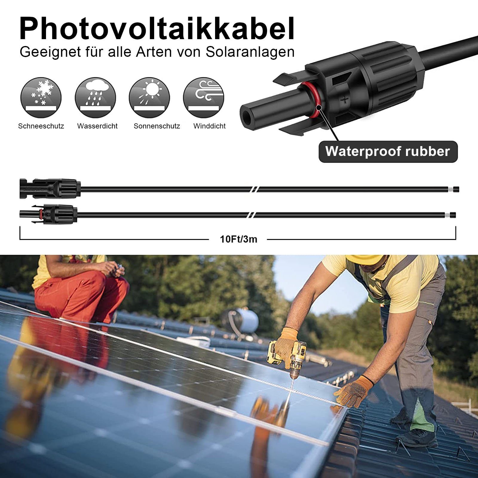 verwendet. GLIESE 2.5mm2 Anschluss Solaranlage Solarkabel Fotovoltaikanlagen Schwarz den 3m Stecker, mit von