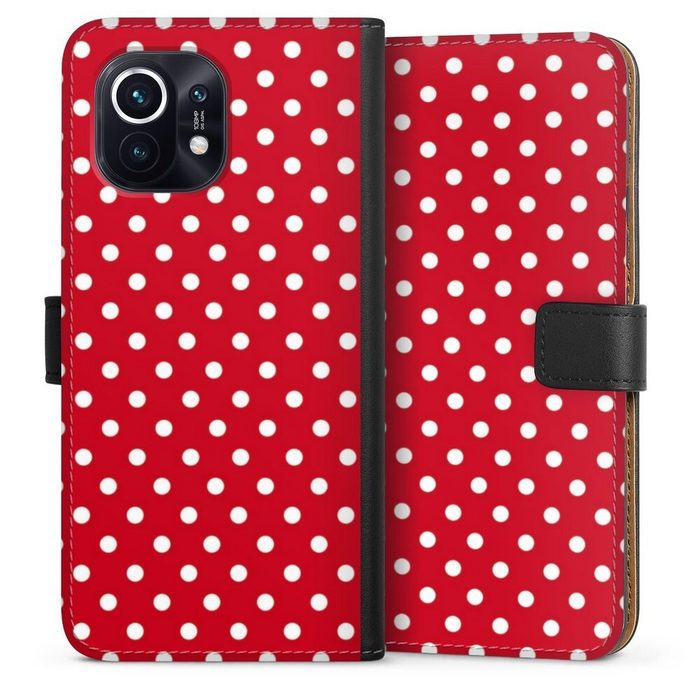 DeinDesign Handyhülle Punkte Retro Polka Dots Polka Dots - dunkelrot und weiß Xiaomi Mi 11 Hülle Handy Flip Case Wallet Cover Handytasche Leder